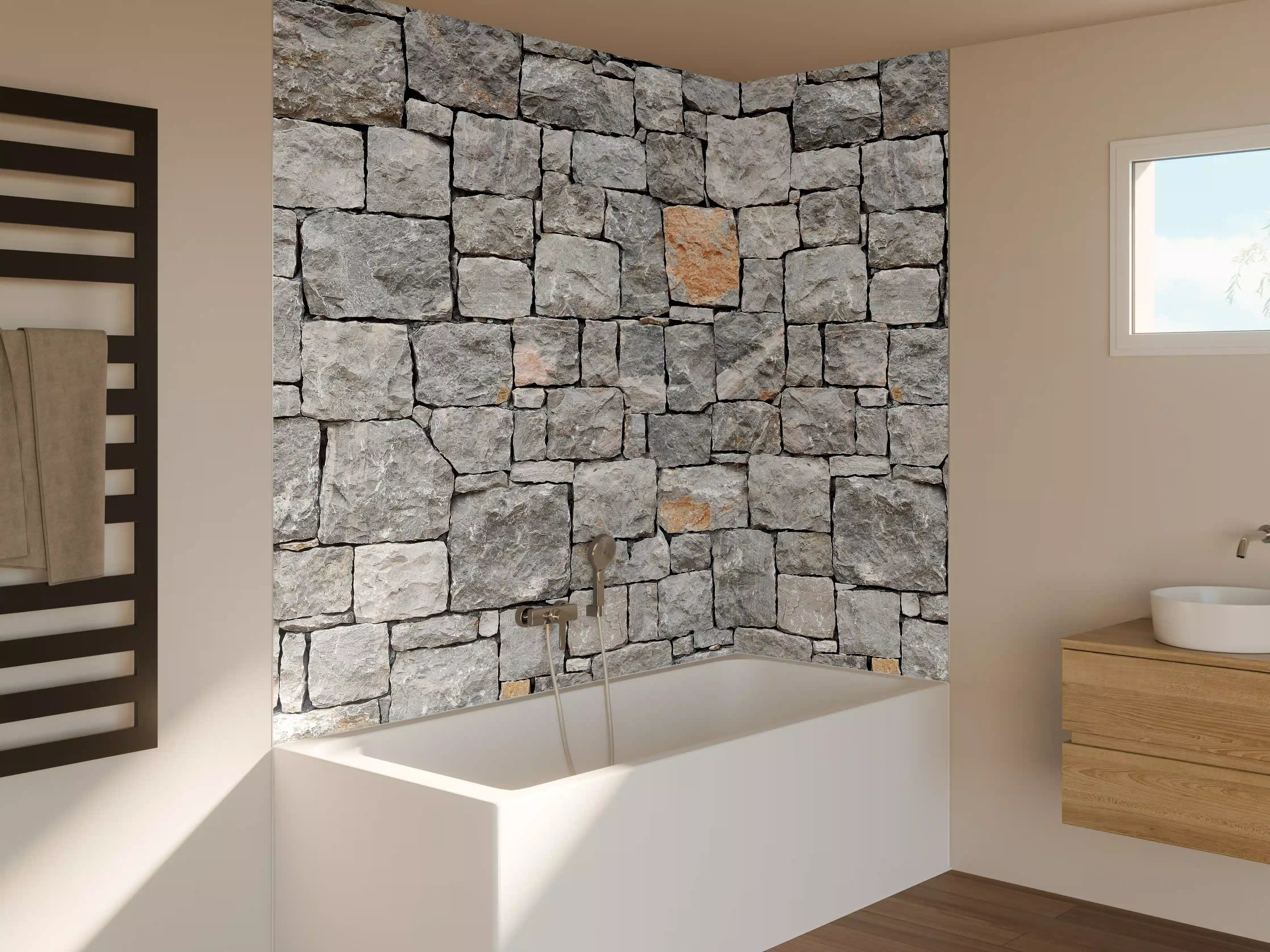 Badewannen-Rückwand - Alte Graue Steinwand 