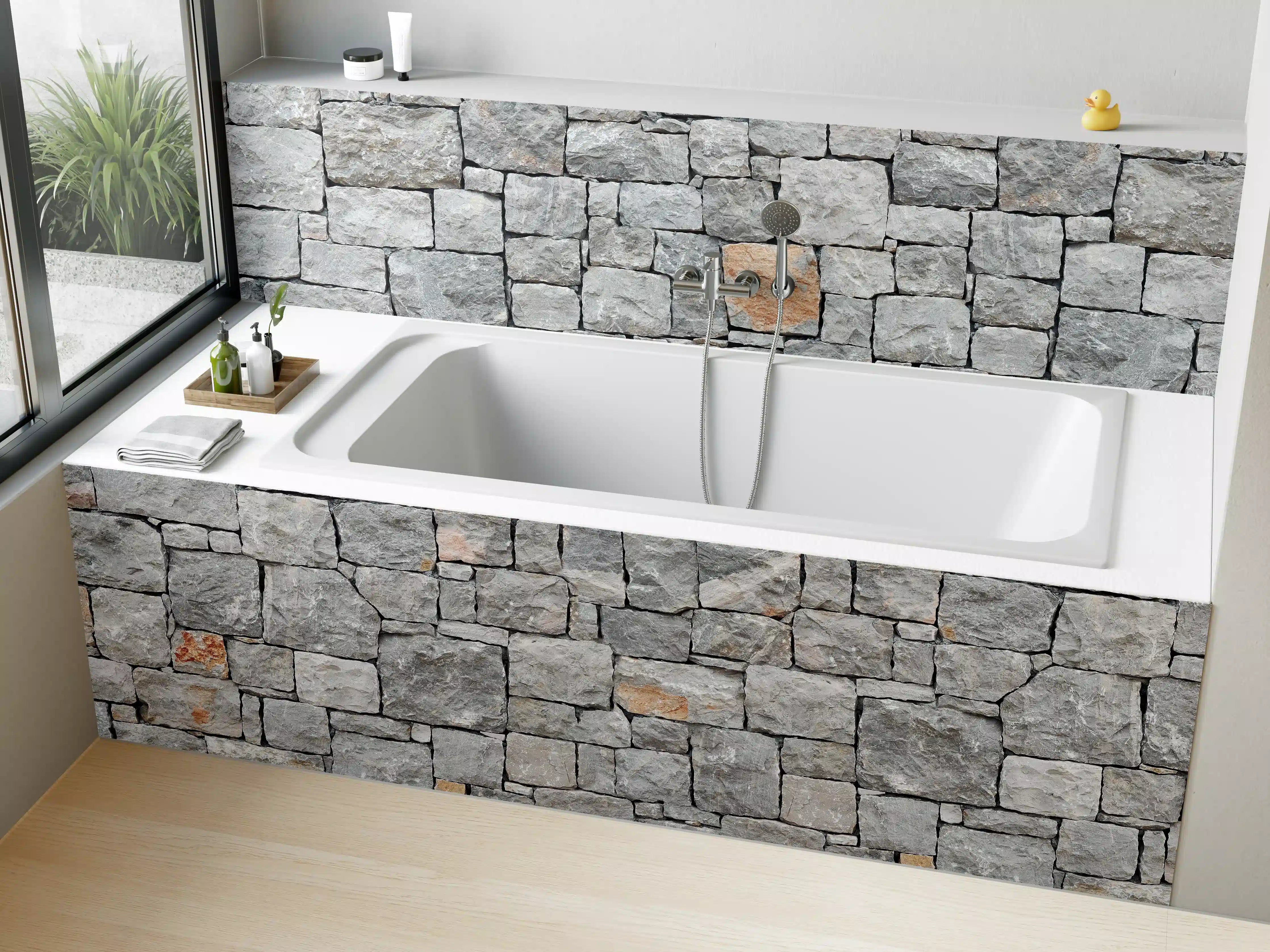 Badewannen-Rückwand - Alte Graue Steinwand 