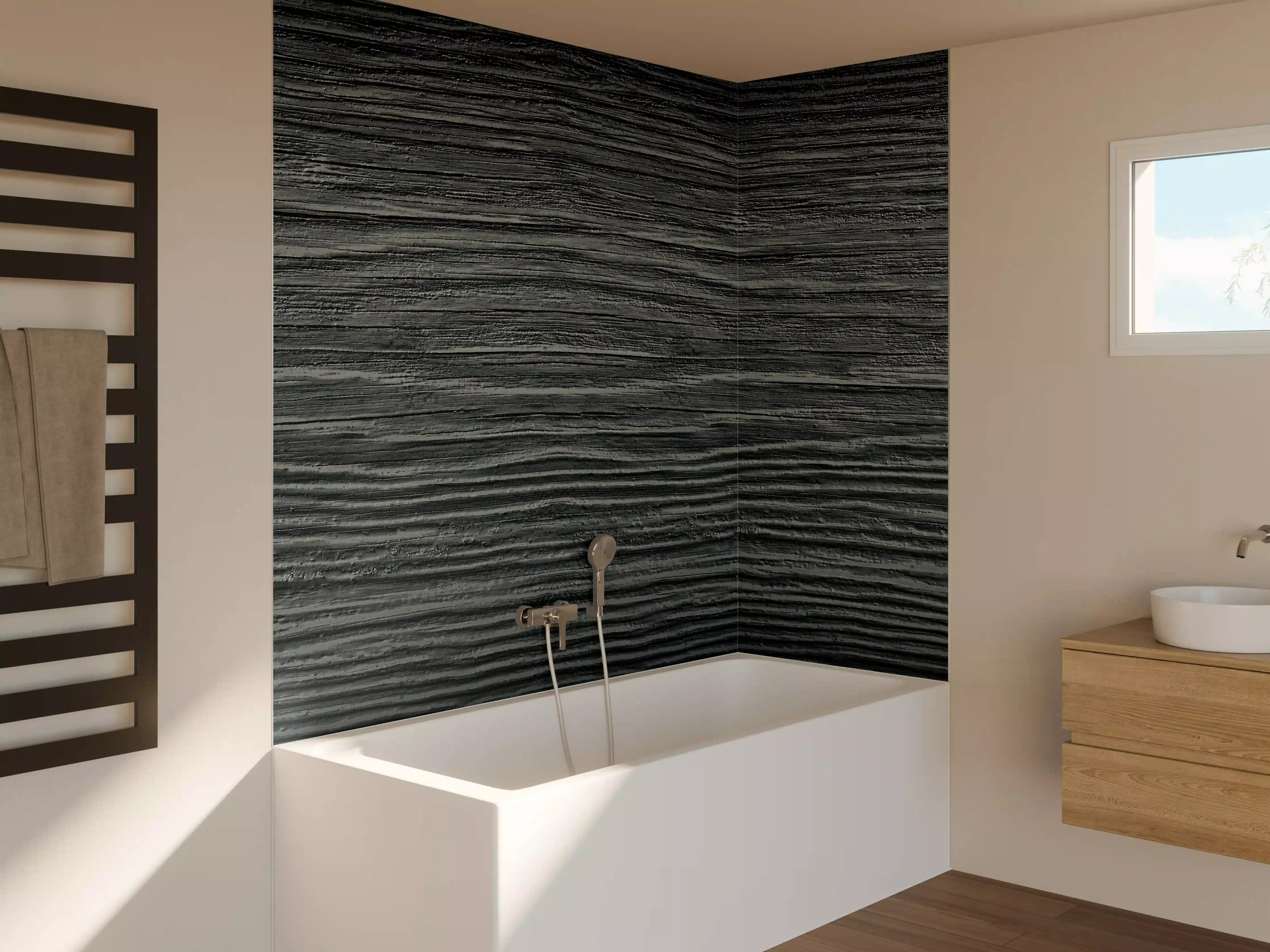 Badewannen-Rückwand - Alte geknackte schwarz lackiert Massivholz