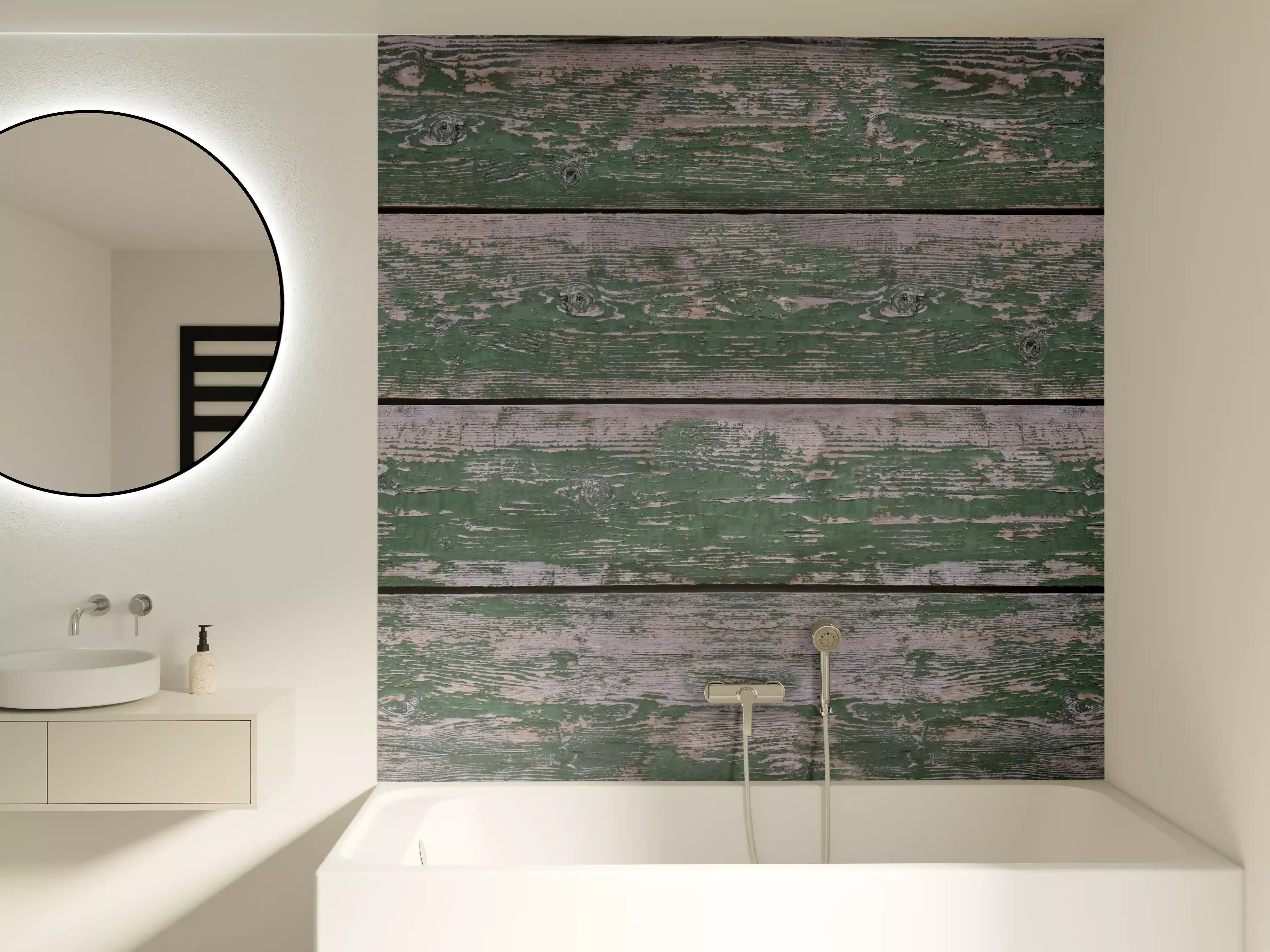 Badewannen-Rückwand - Alte grünliche Holztextur