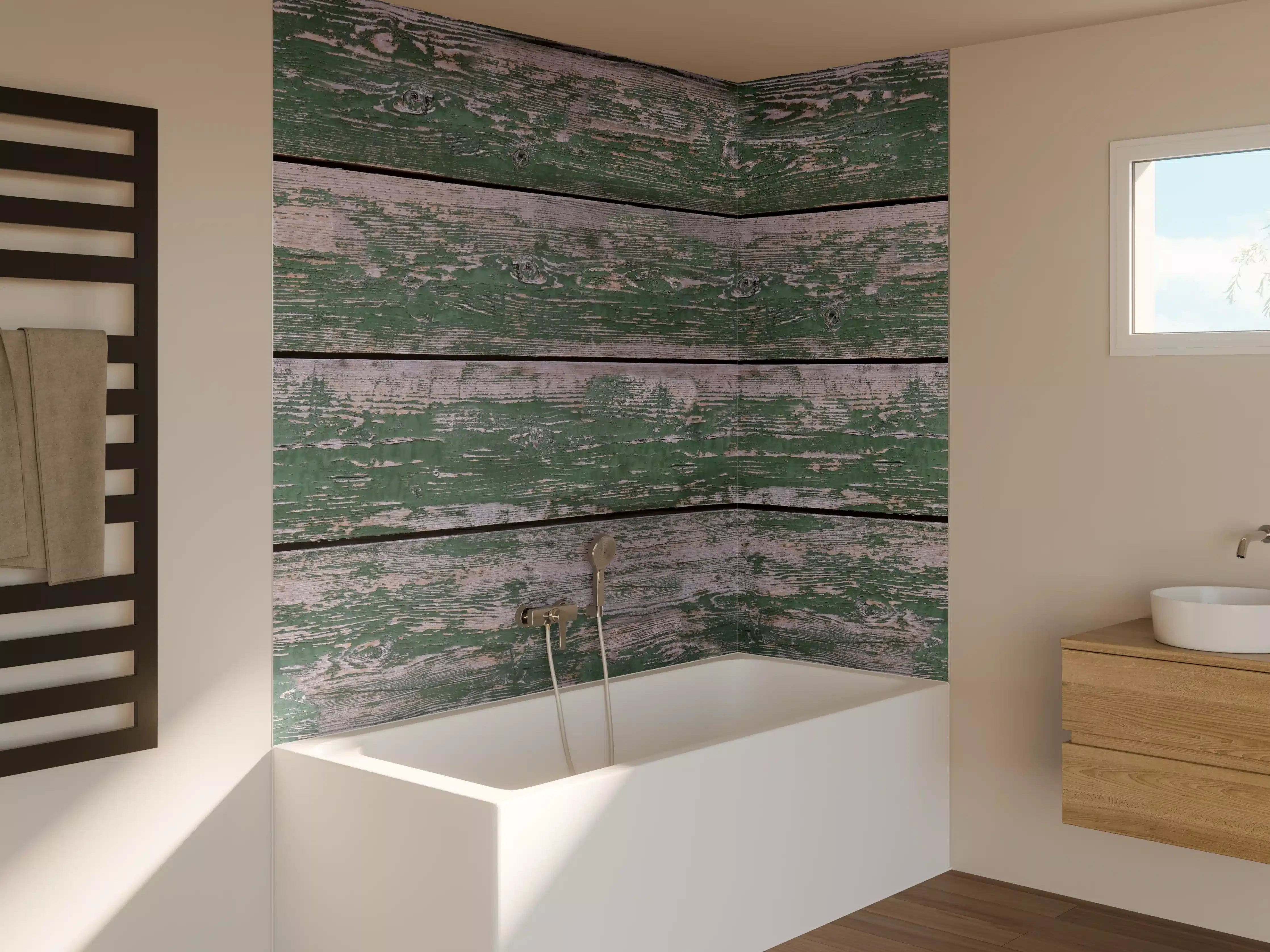 Badewannen-Rückwand - Alte grünliche Holztextur