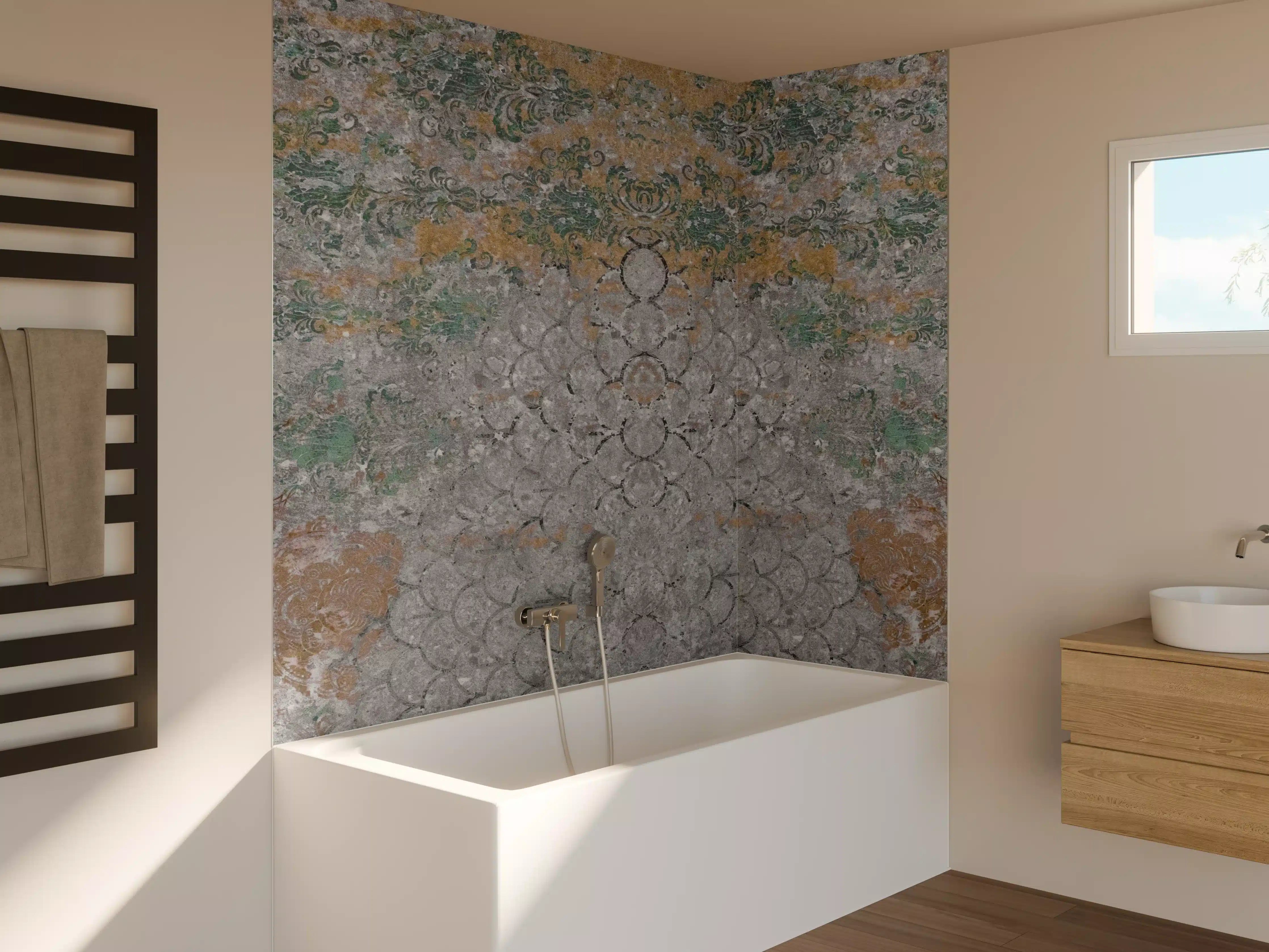 Badewannen-Rückwand - Alte shabby Patchwork Motiv