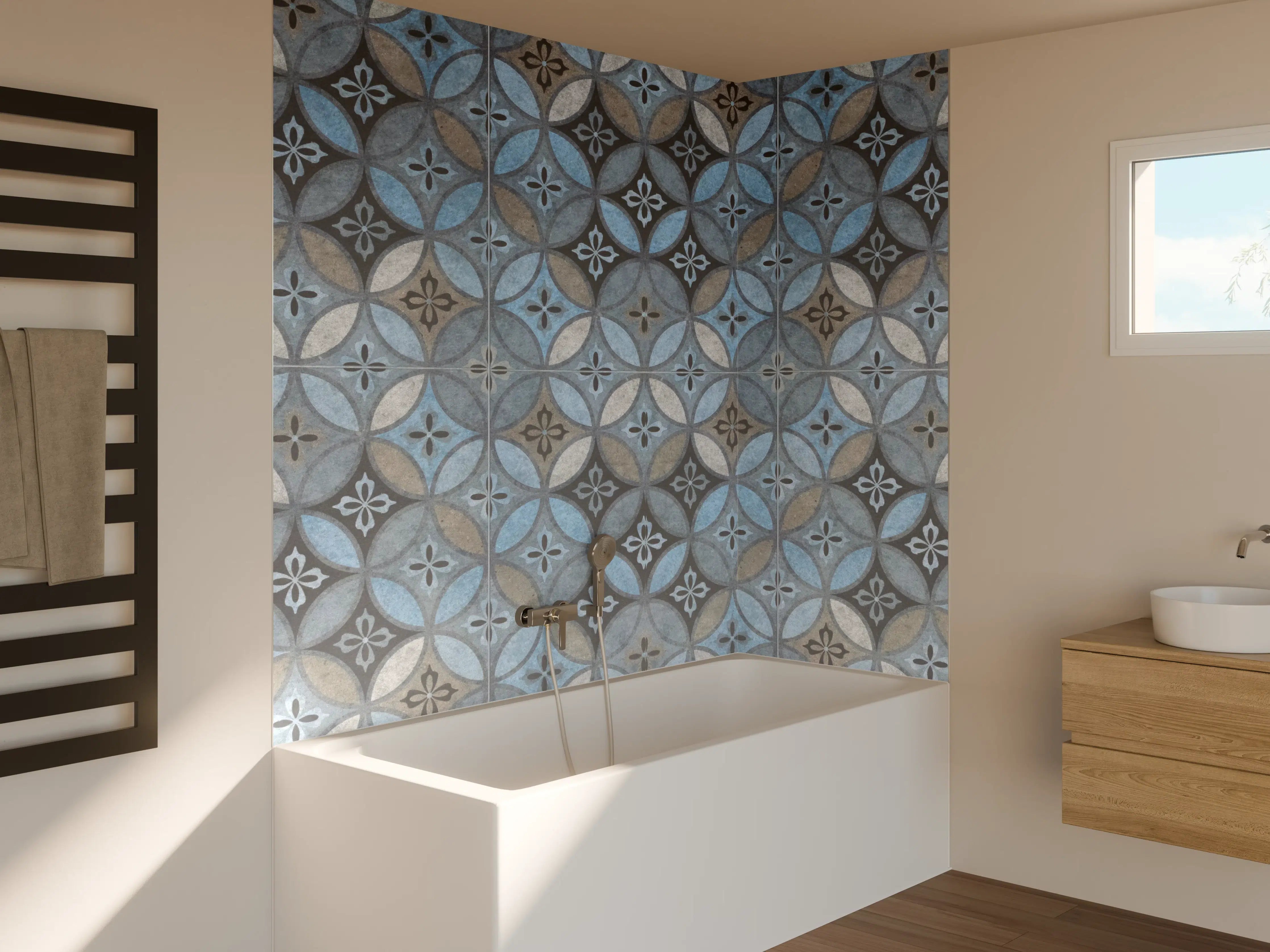 Badewannen-Rückwand - Altes Buntes Patchwork Mosaik Motiv