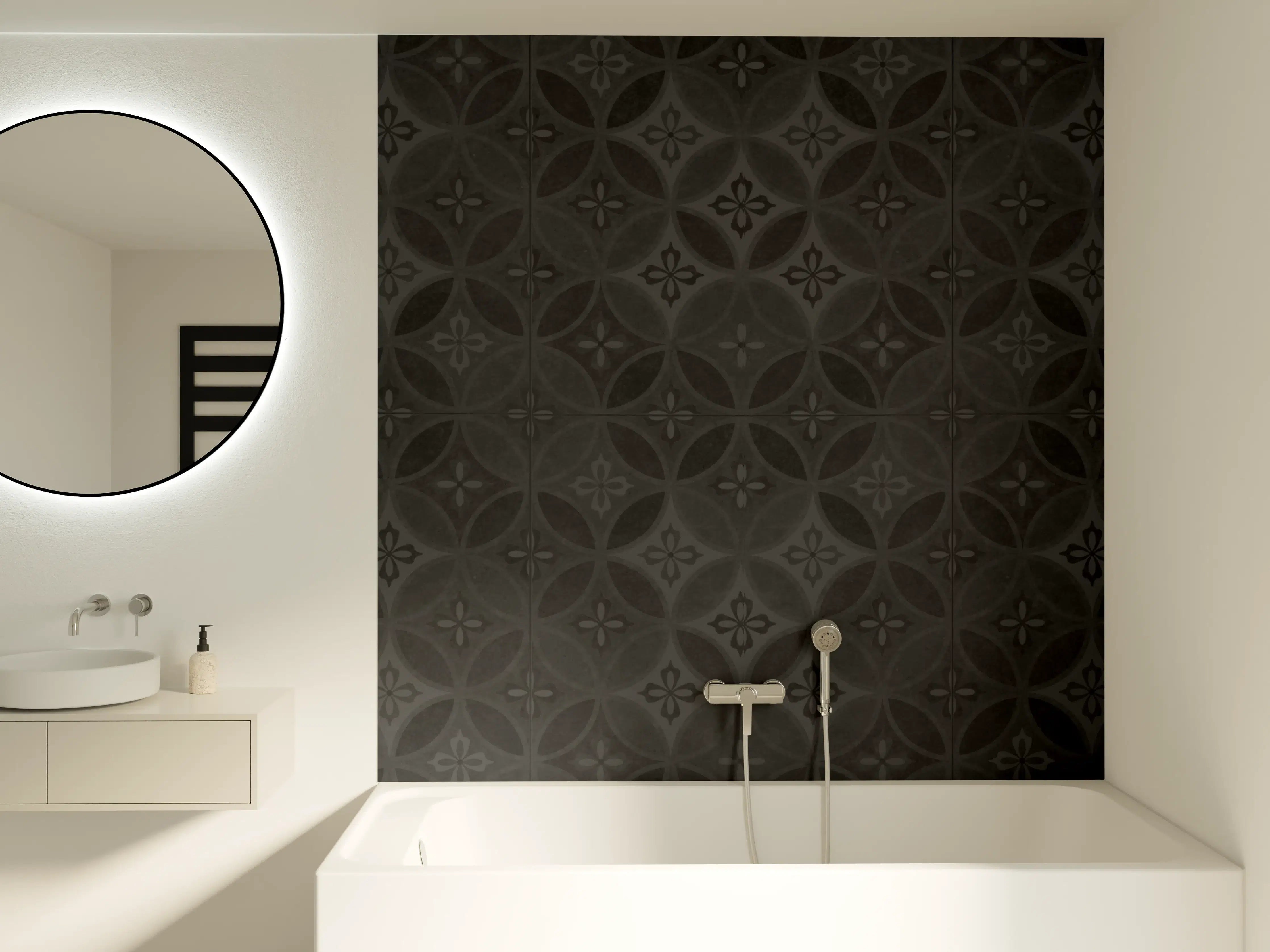 Badewannen-Rückwand - Altes Schwarz-Anthrazit Patchwork Mosaik Motiv