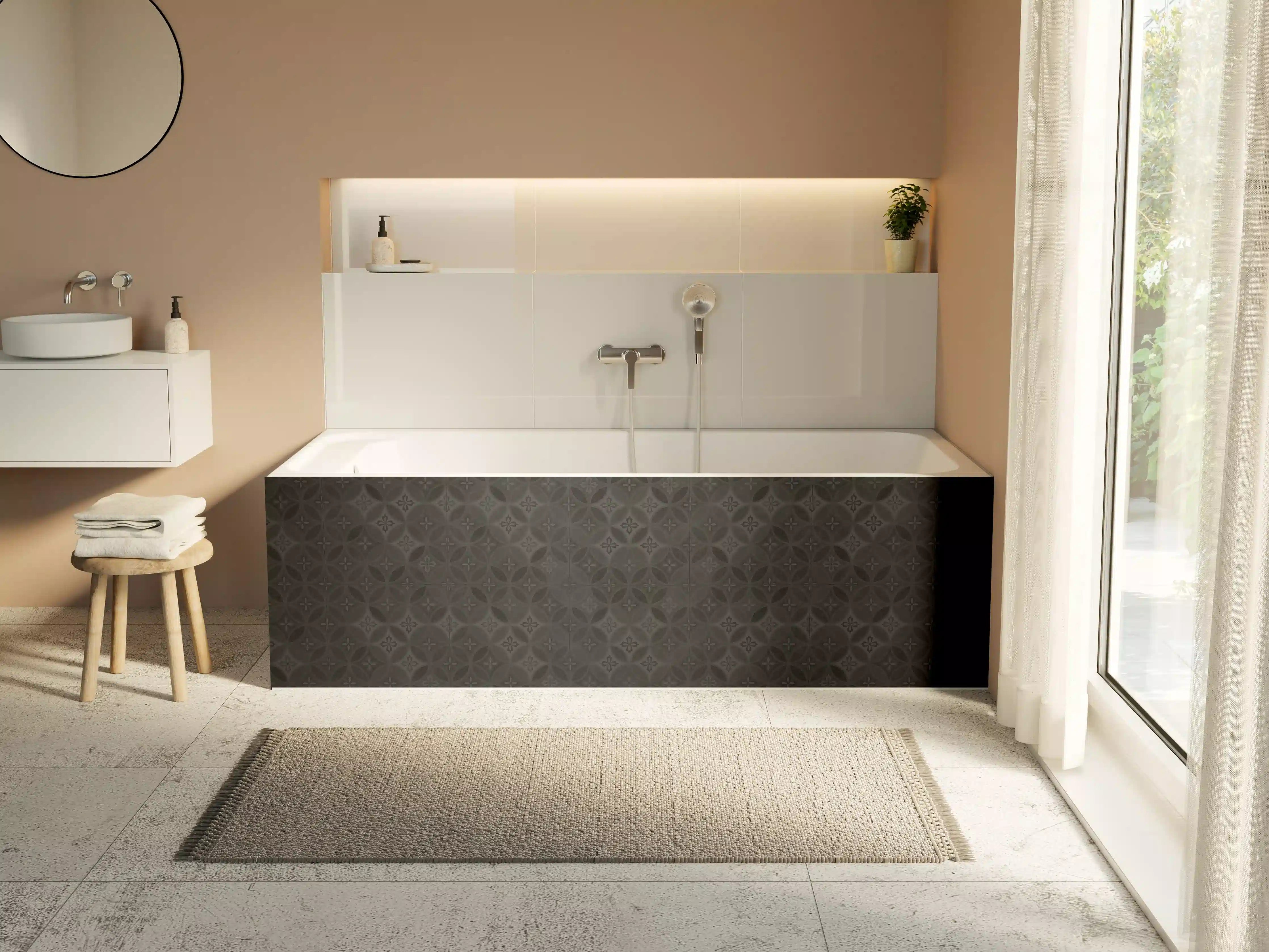 Badewannen-Rückwand - Altes Schwarz-Anthrazit Patchwork Mosaik Motiv