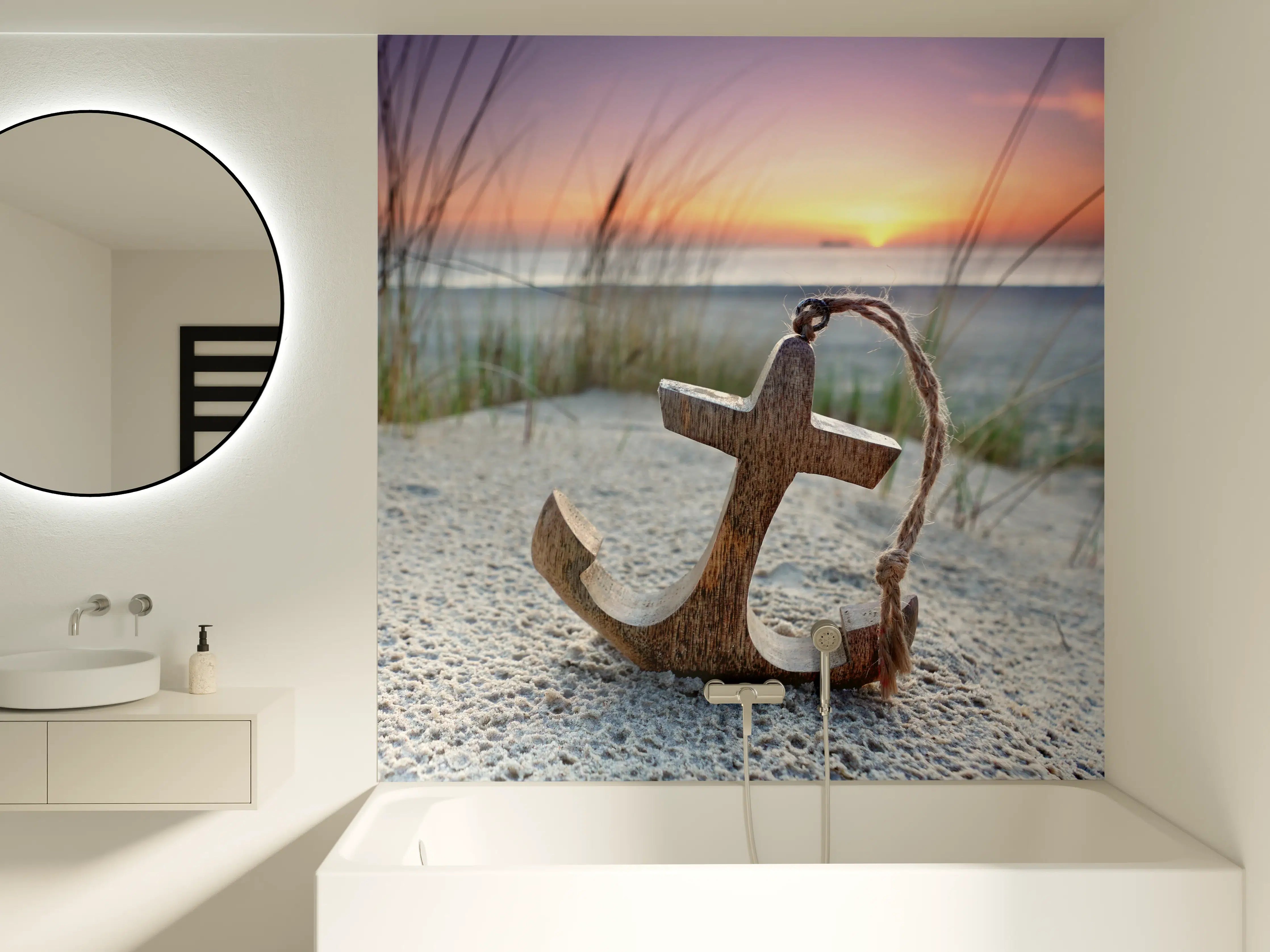 Badewannen-Rückwand - Anker am Strand