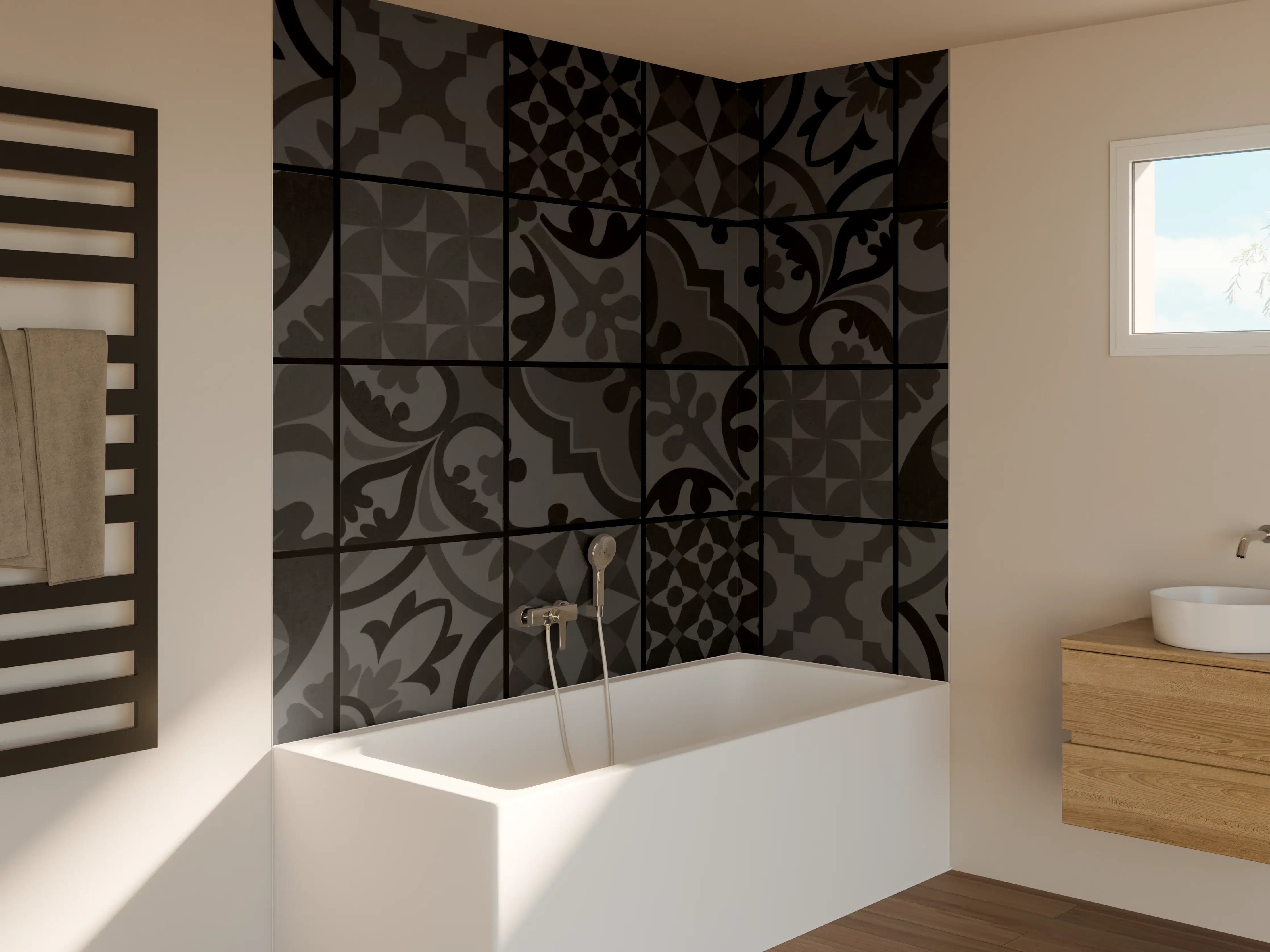 Badewannen-Rückwand - Anthrazit Mosaik Fliesentextur