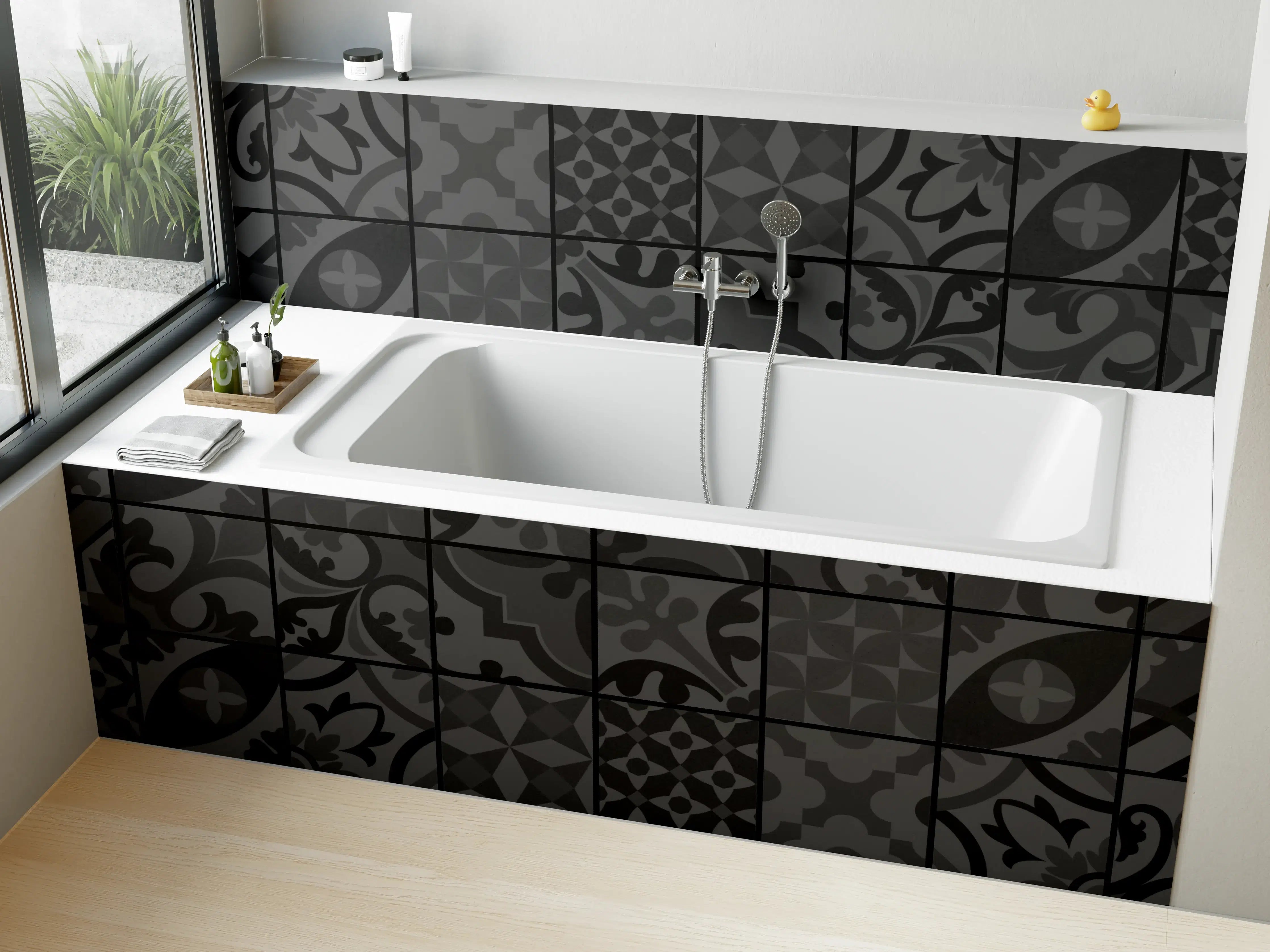 Badewannen-Rückwand - Anthrazit Mosaik Fliesentextur