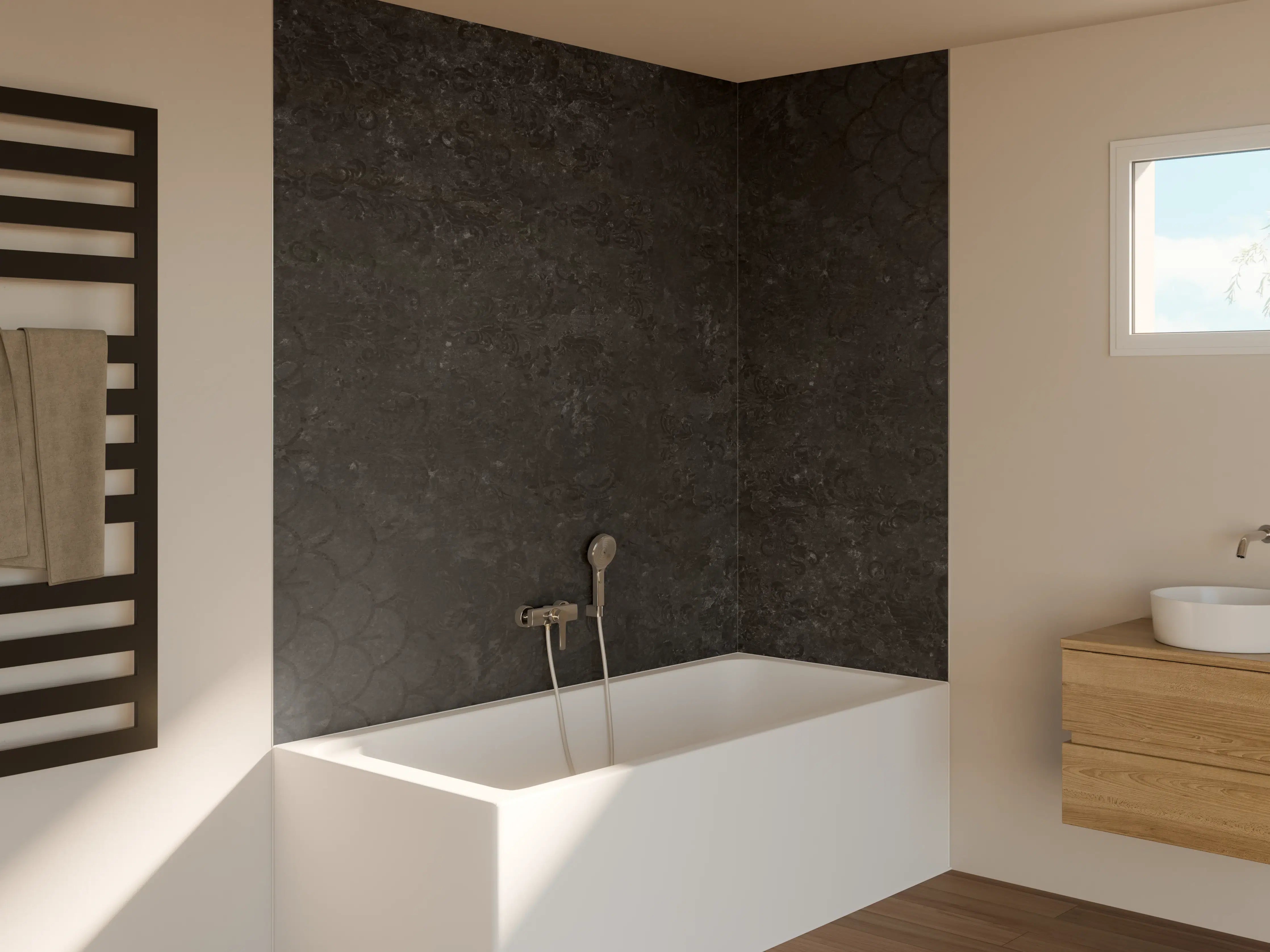 Badewannen-Rückwand - Anthrazit Patchwork Fliesentextur