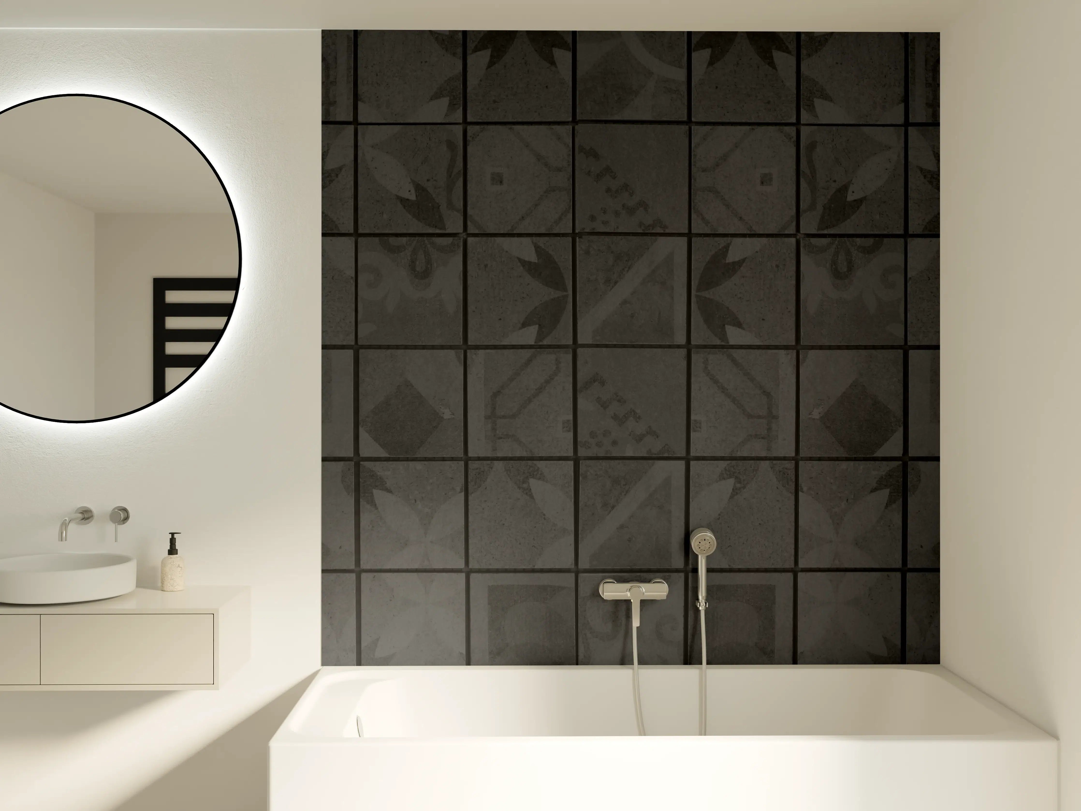 Badewannen-Rückwand - Anthrazitfarbenes Quadratisches Mosaikmotiv