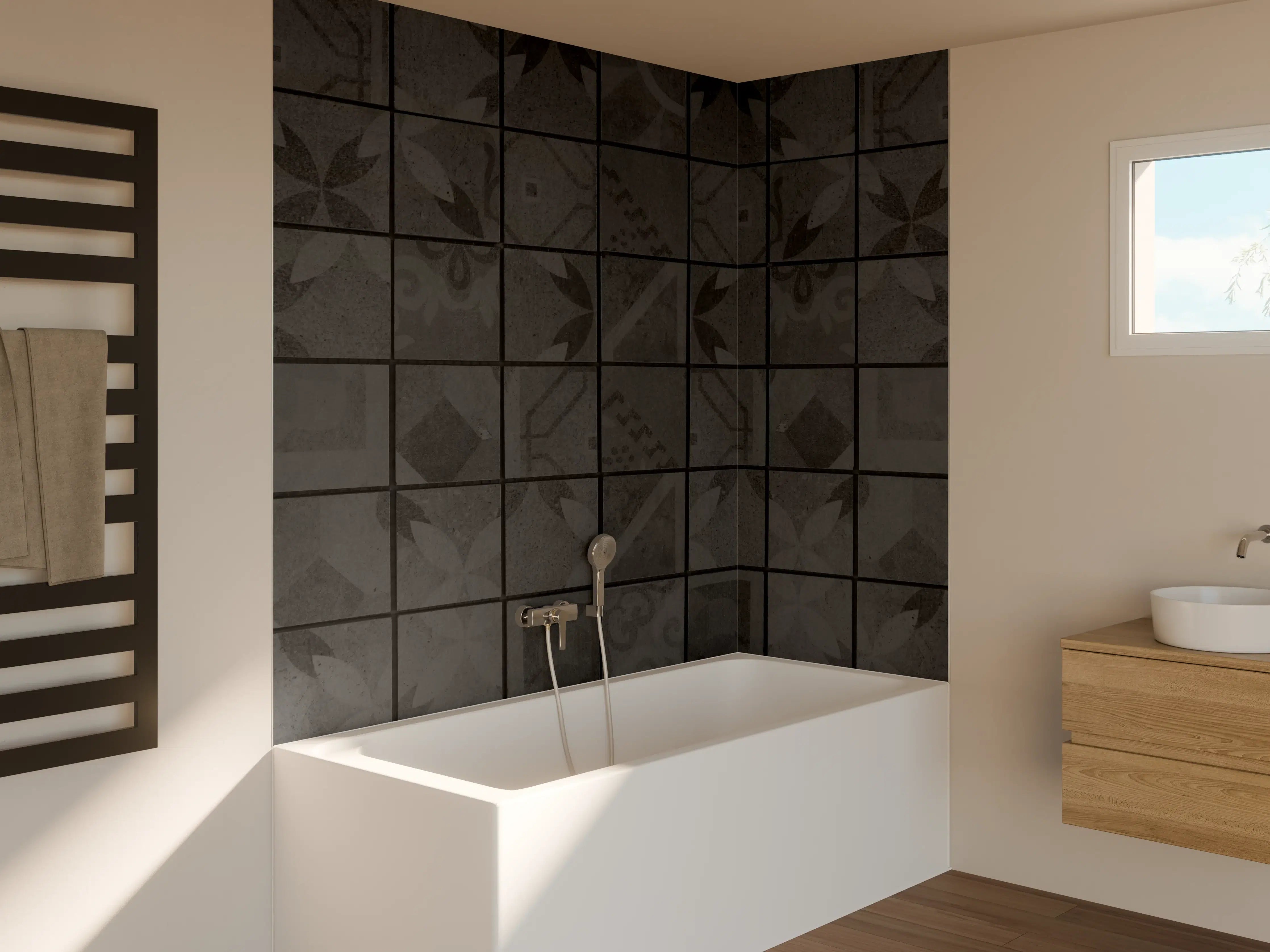 Badewannen-Rückwand - Anthrazitfarbenes Quadratisches Mosaikmotiv
