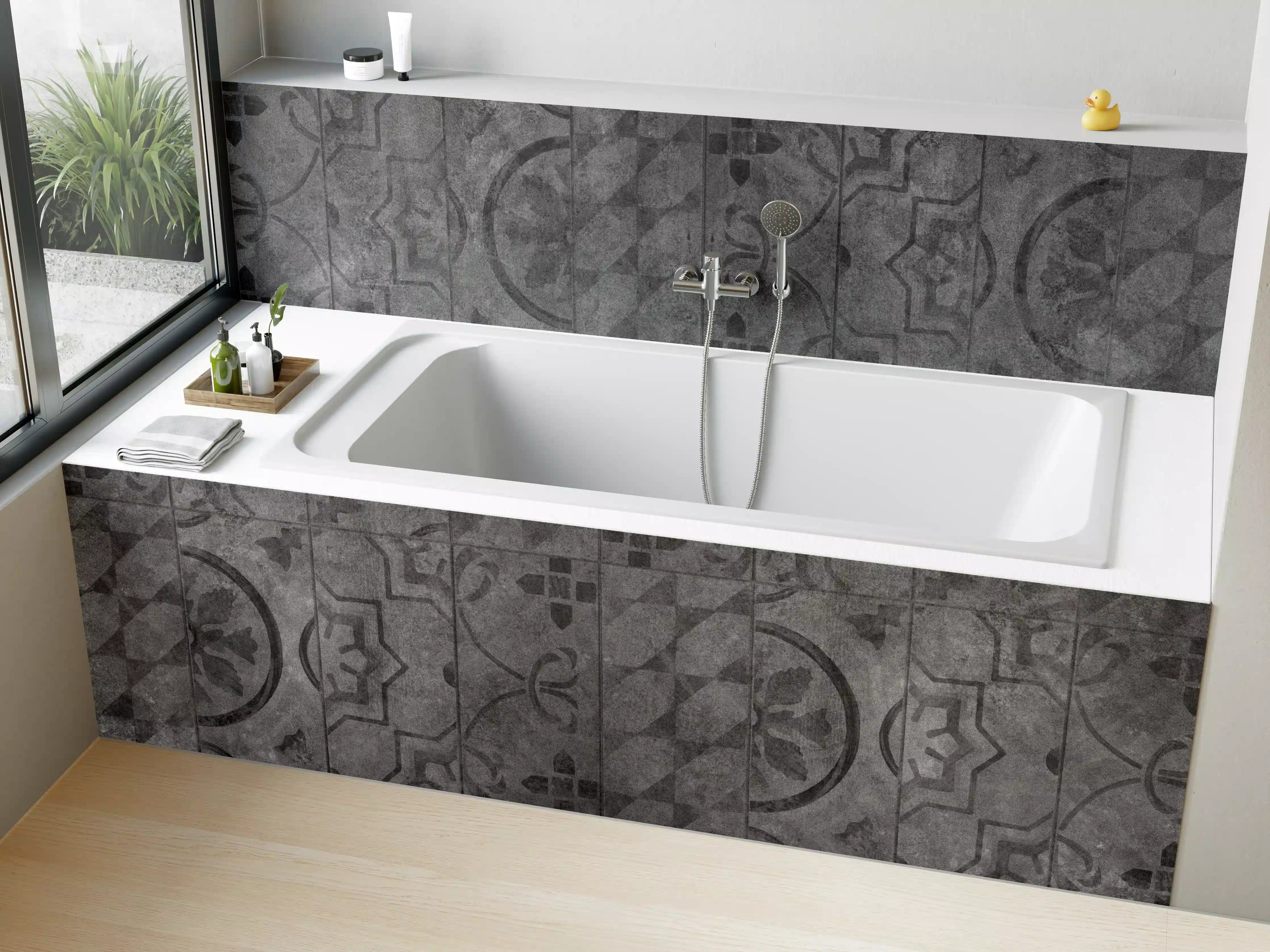 Badewannen-Rückwand - Antik Graue Fliesen Struktur