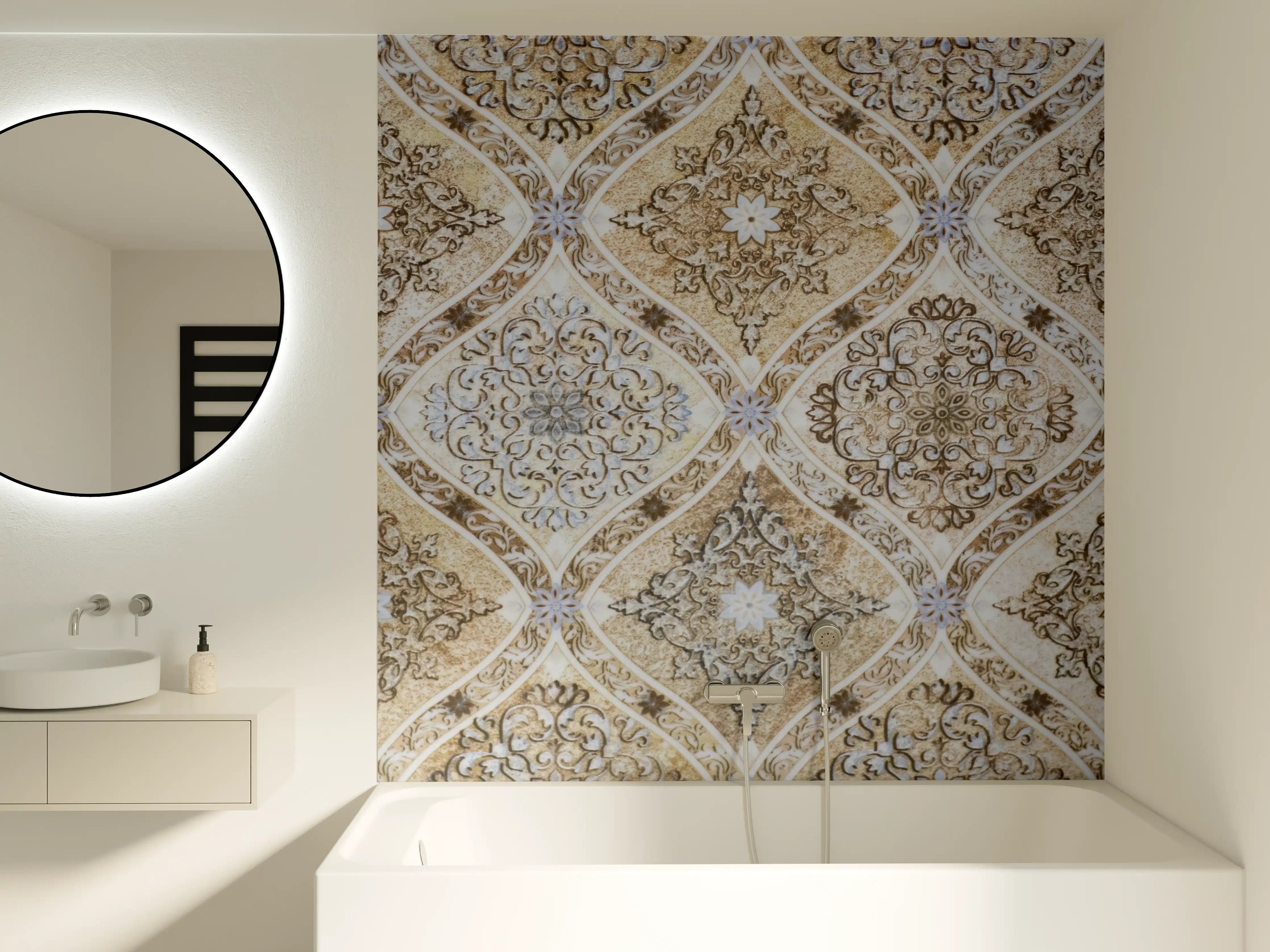 Badewannen-Rückwand - Antike Fliesenmuster in warmen Tönen