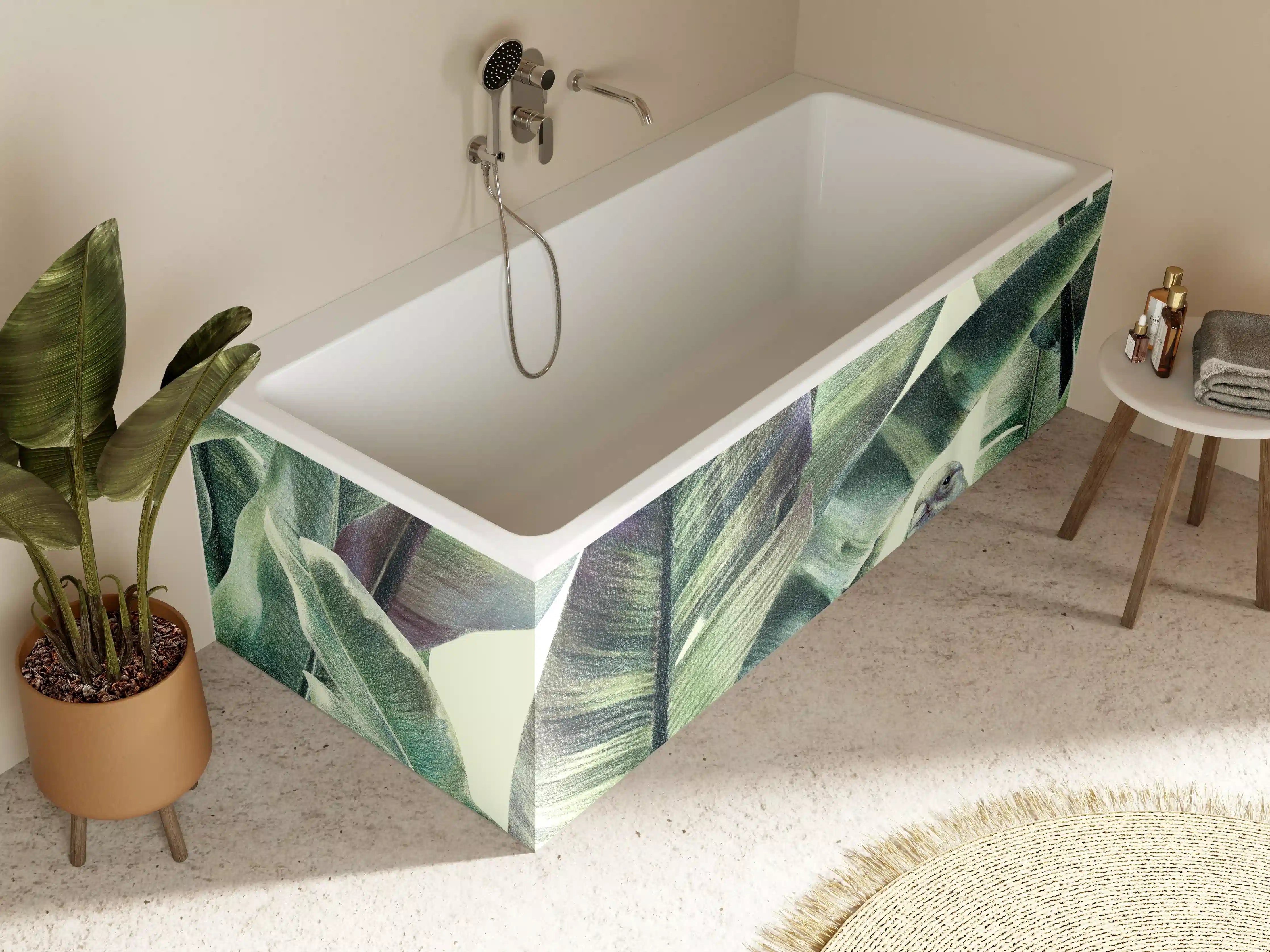 Badewannen-Rückwand - Aquarell - exotischen Vögel auf Bananenblättern