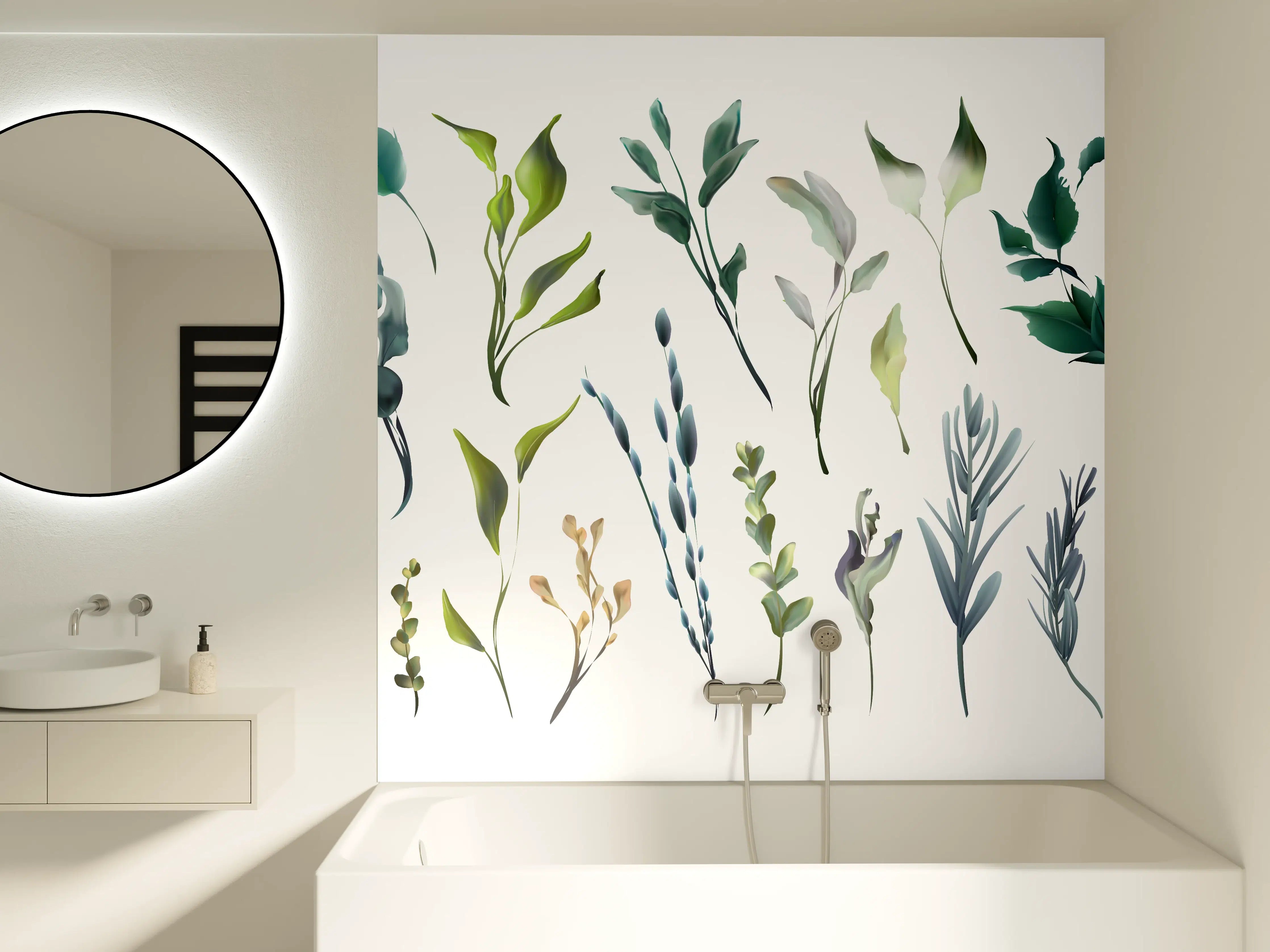 Badewannen-Rückwand - Aquarell Blätter Silhouetten Set