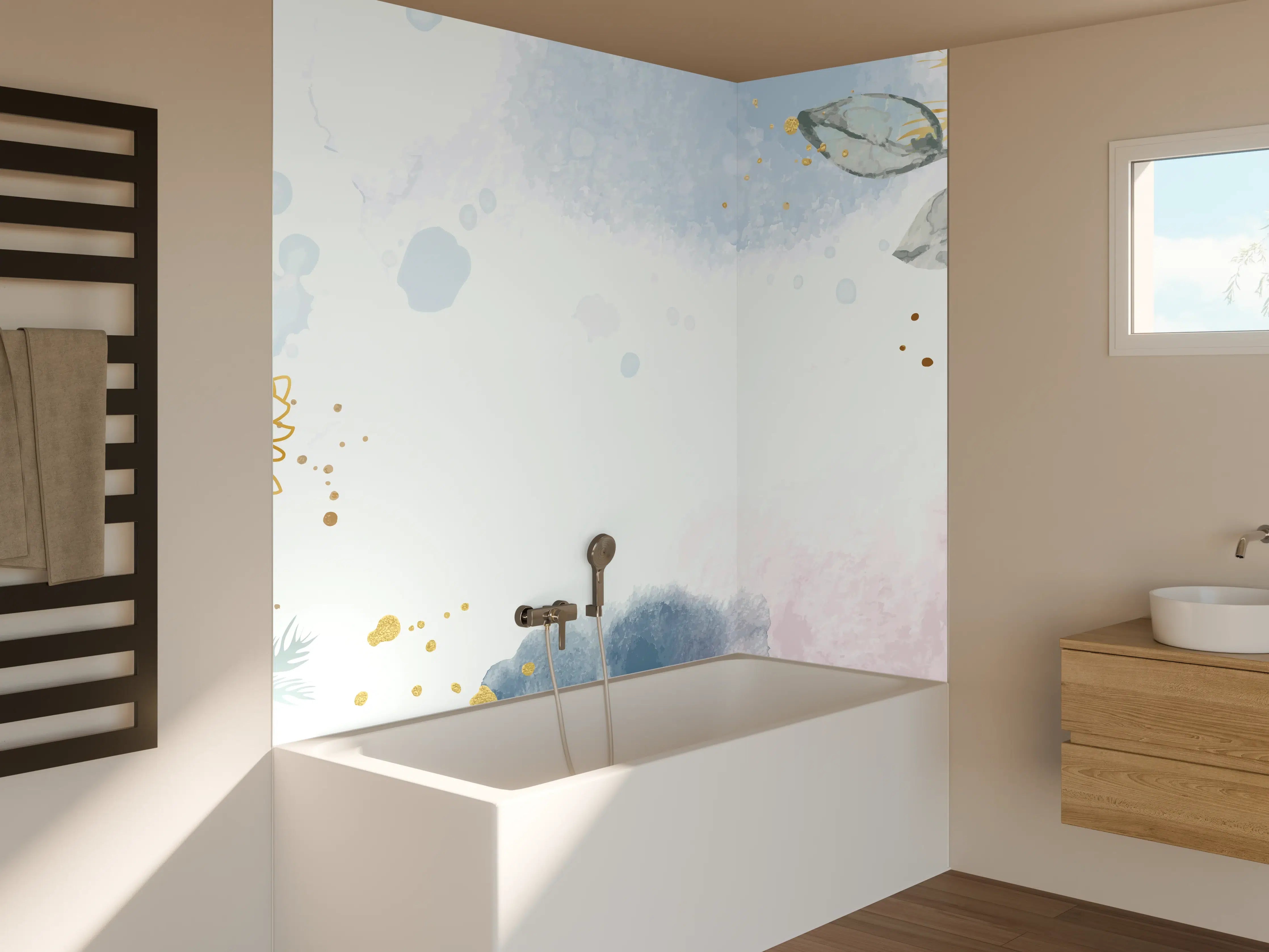 Badewannen-Rückwand - Aquarell Blüten Pastell