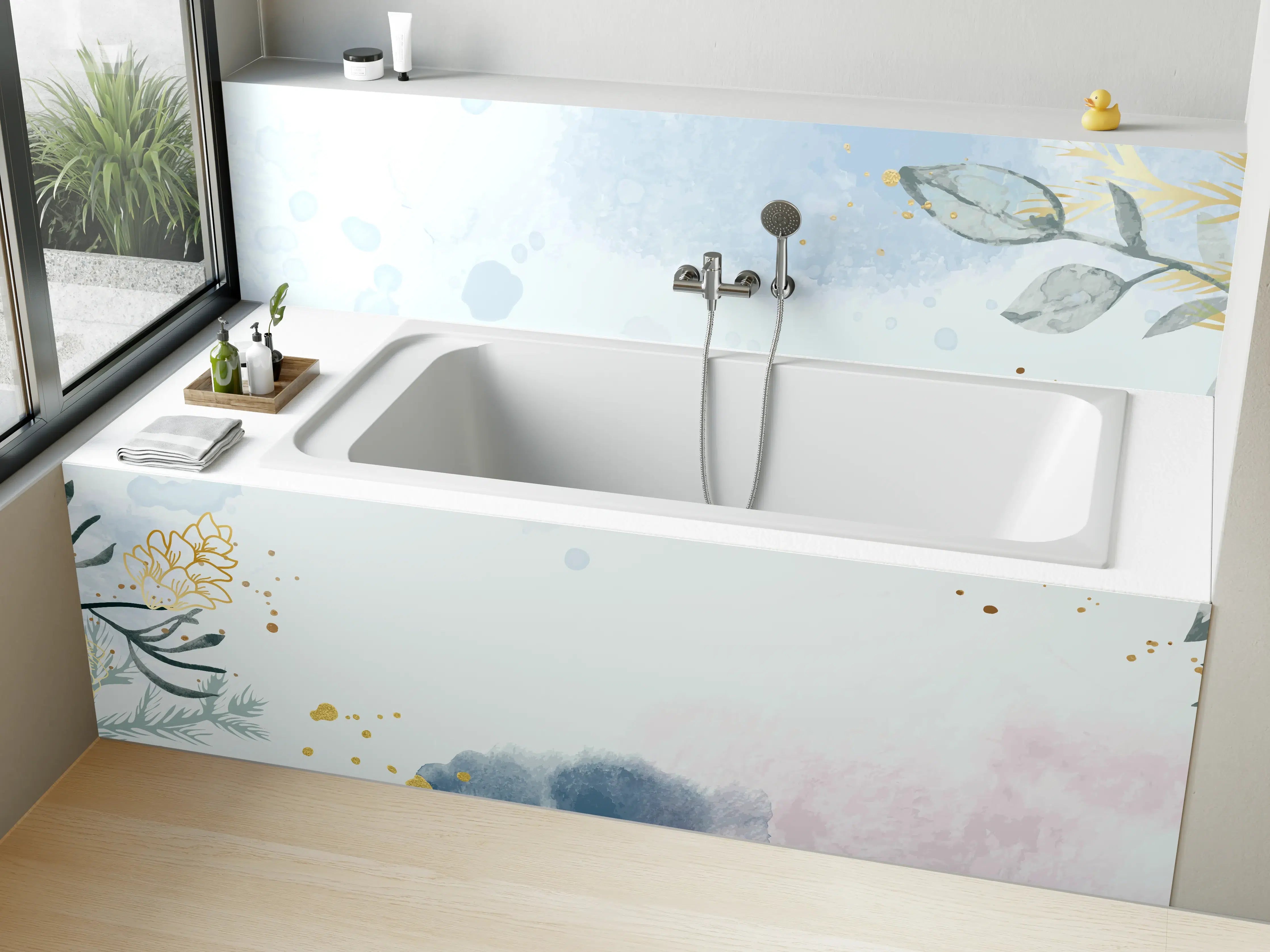 Badewannen-Rückwand - Aquarell Blüten Pastell
