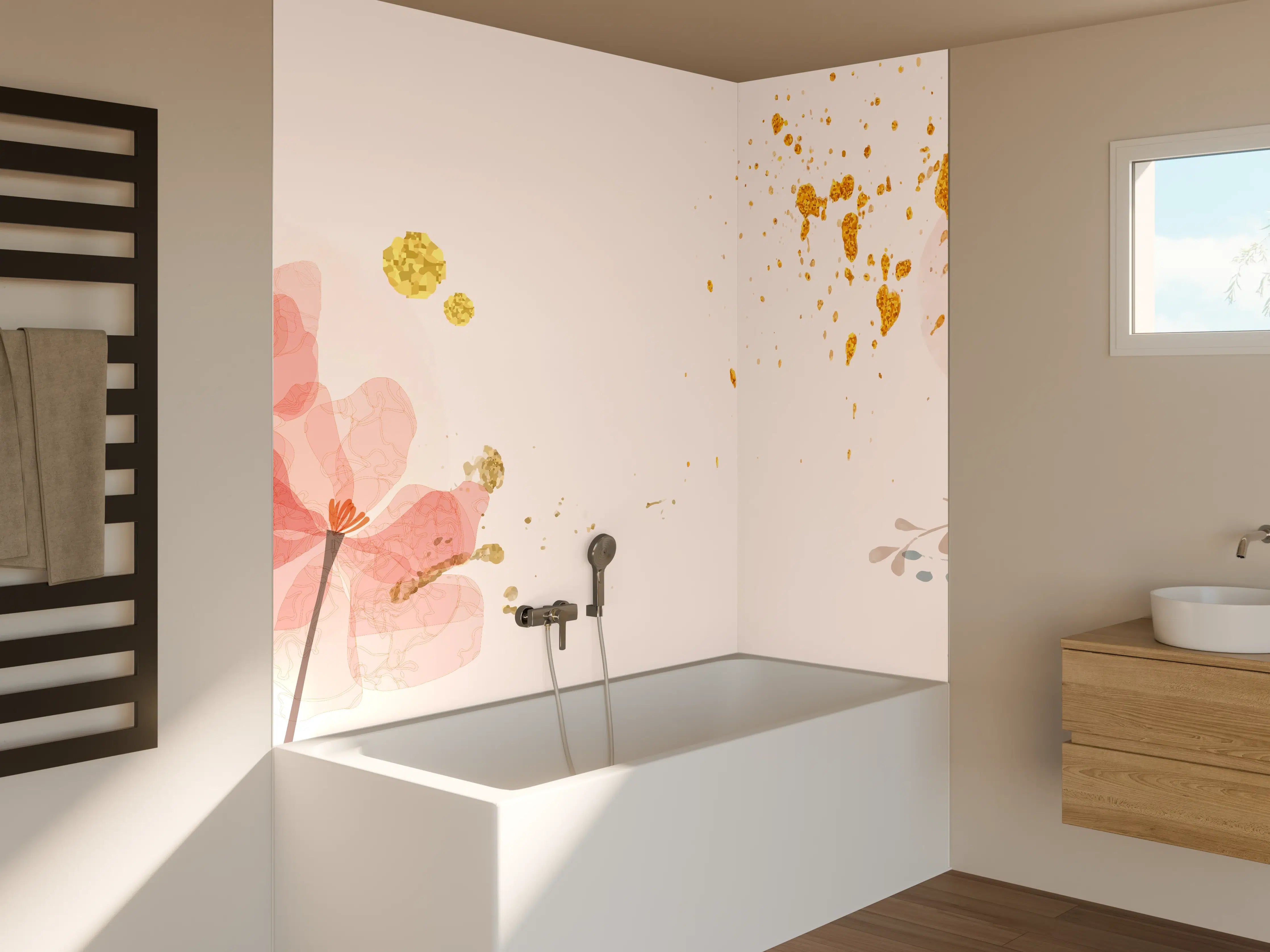 Badewannen-Rückwand - Aquarell Blumen Abstrakt