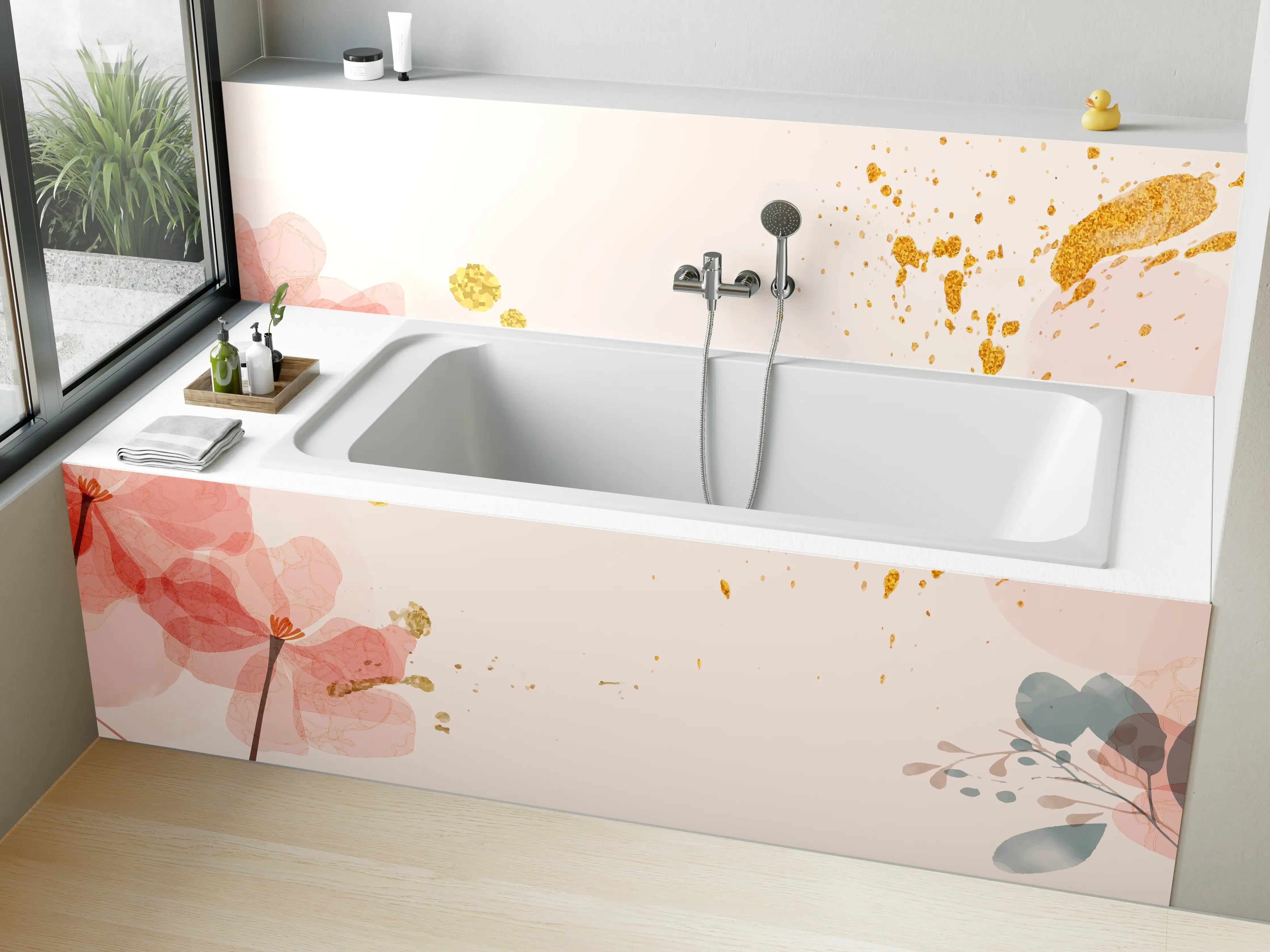 Badewannen-Rückwand - Aquarell Blumen Abstrakt