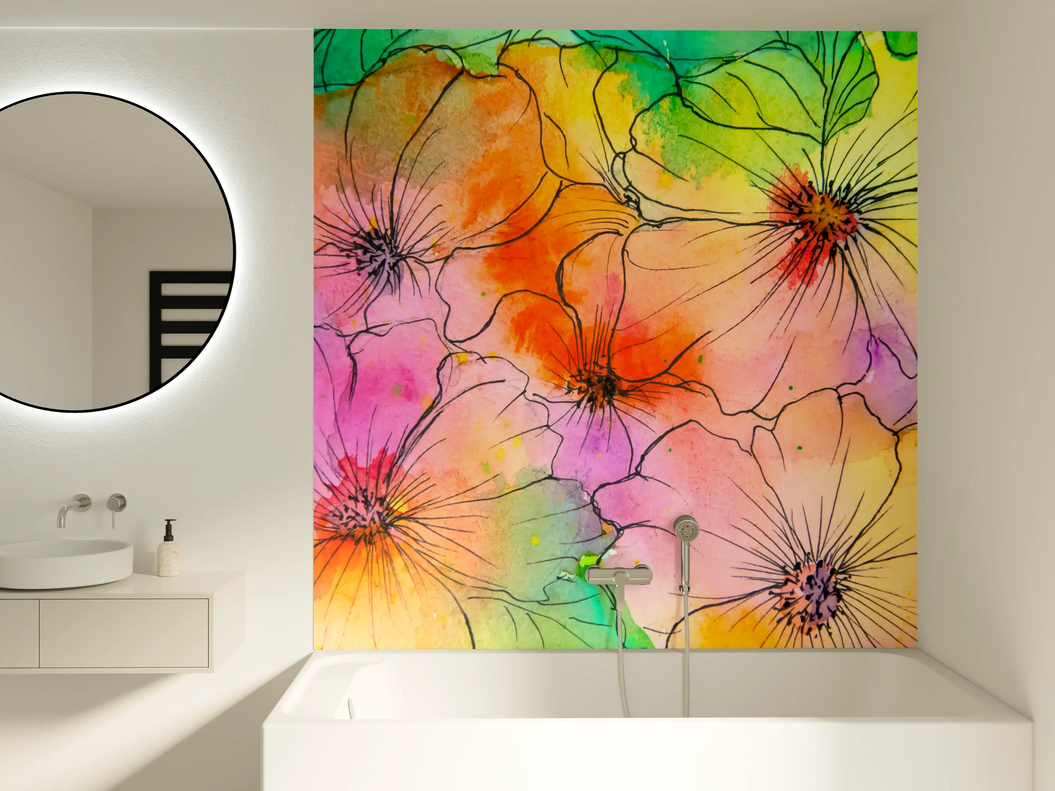 Badewannen-Rückwand - Aquarell Blumen Malerei