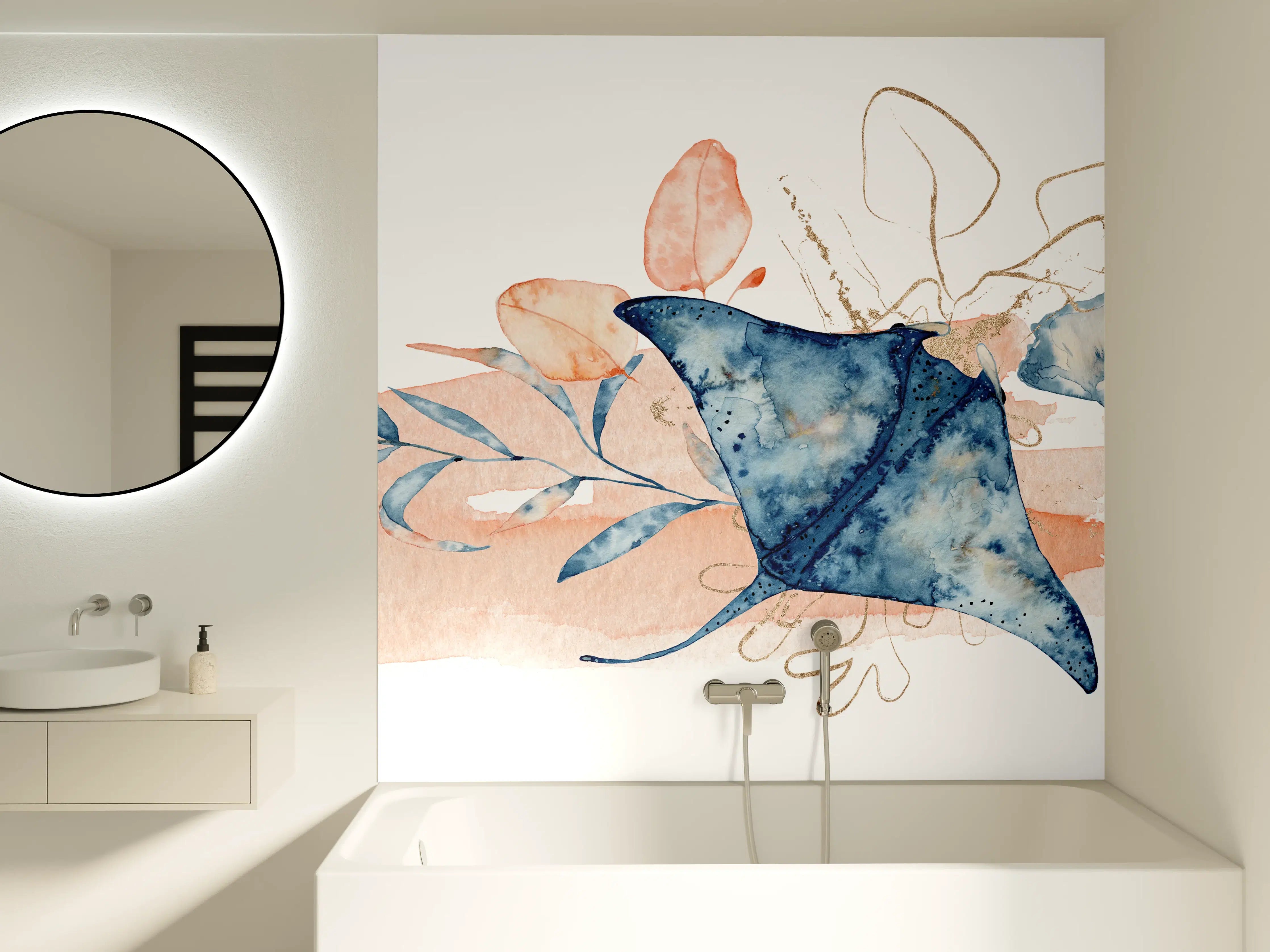 Badewannen-Rückwand - Aquarell-Illustration eines Rochenfisches 