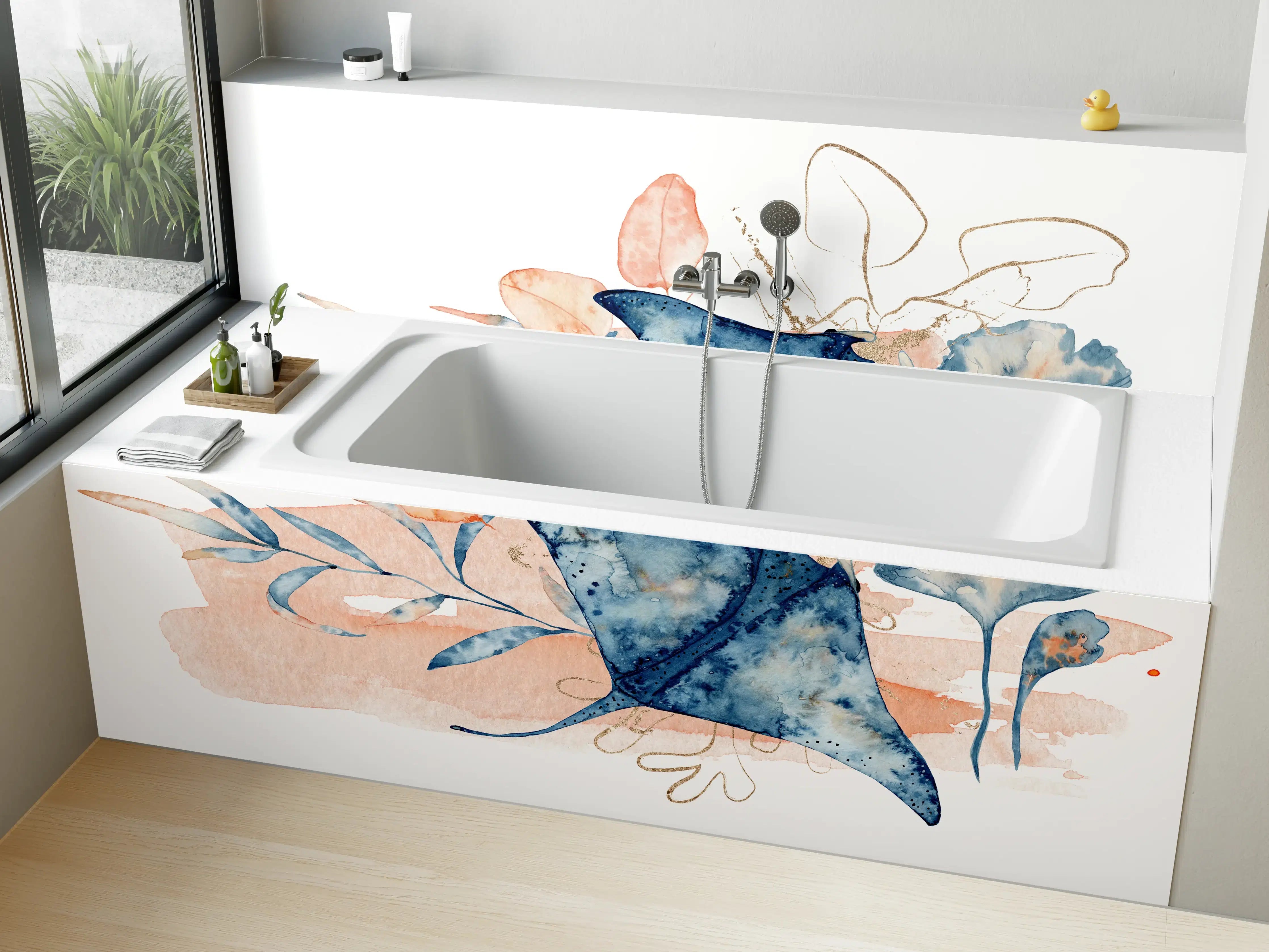 Badewannen-Rückwand - Aquarell-Illustration eines Rochenfisches 