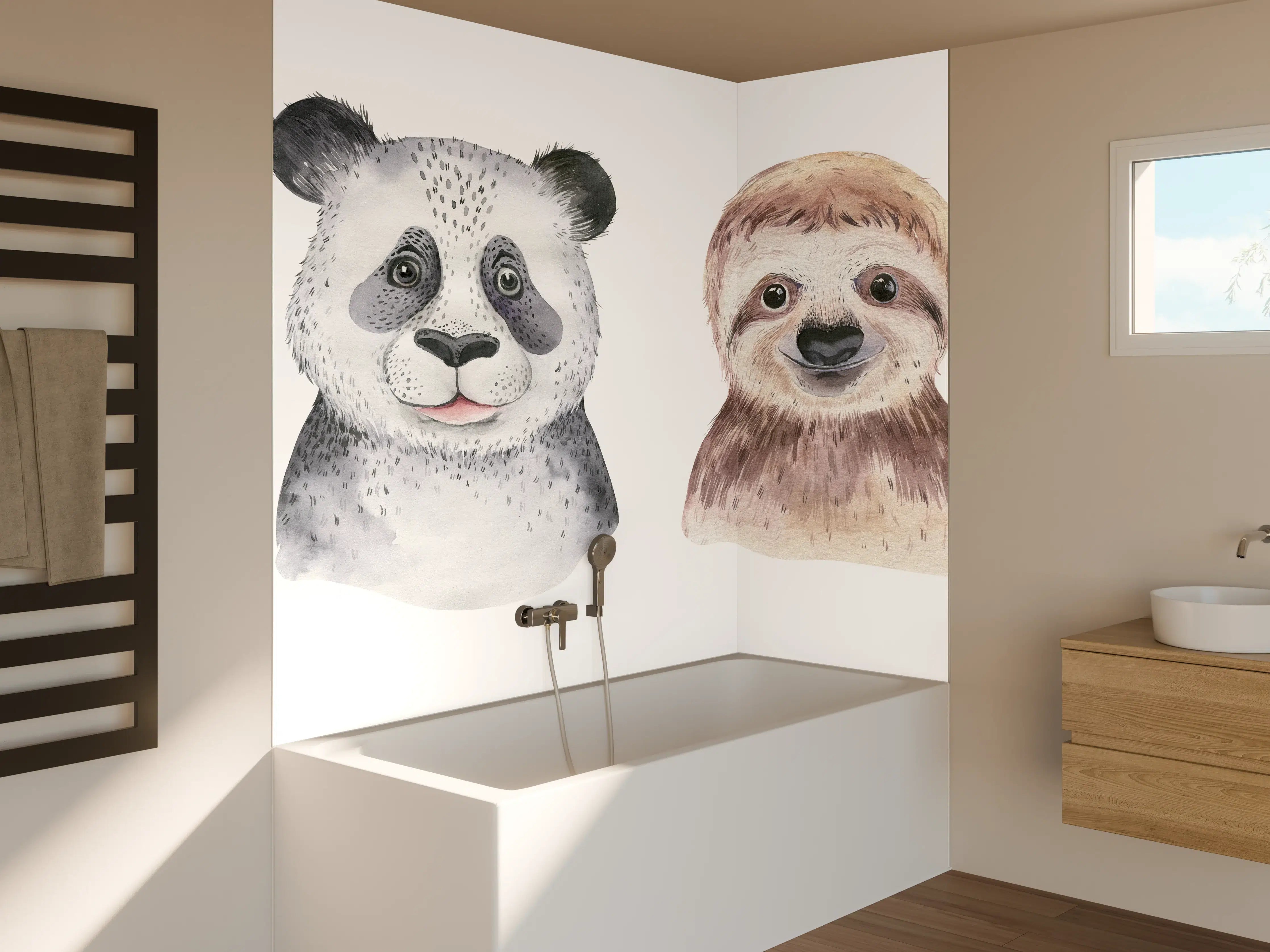Badewannen-Rückwand - Aquarell Tierbabys Illustration