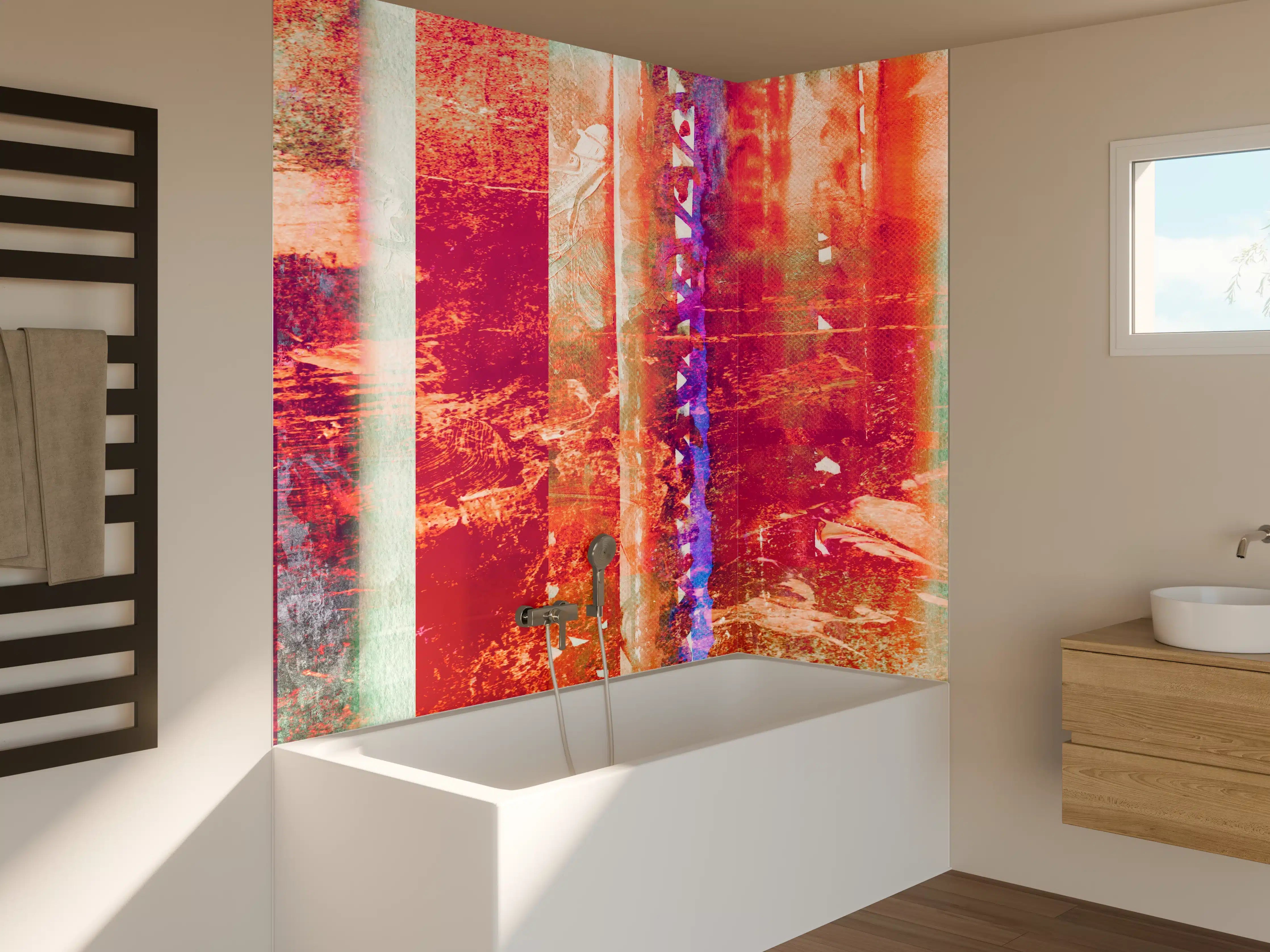 Badewannen-Rückwand - Aquarell pastellfarbige Streifen