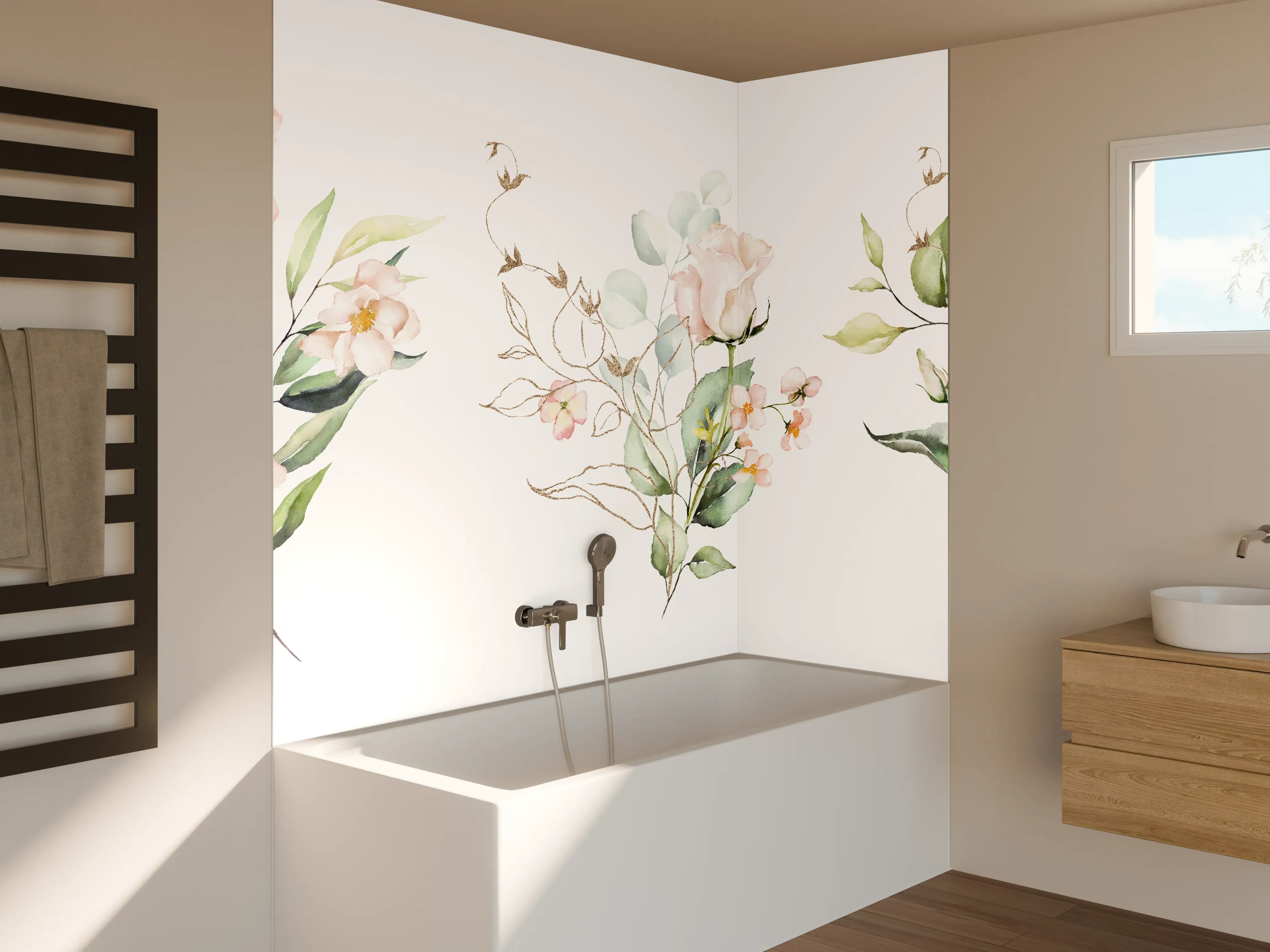 Badewannen-Rückwand - Aquarellblumen 