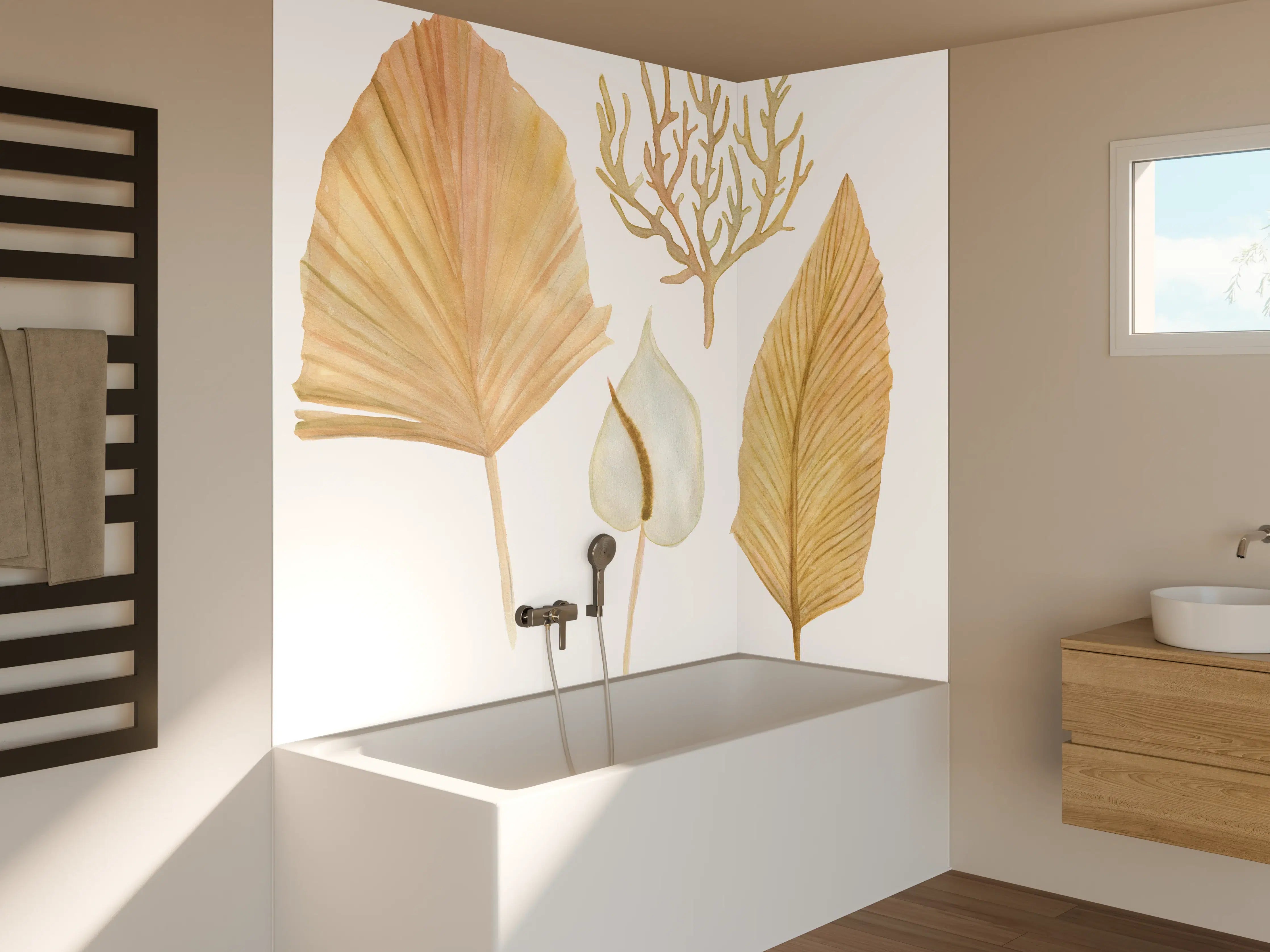 Badewannen-Rückwand - Aquarellmalerei - Verschiedene natürliche Blätter