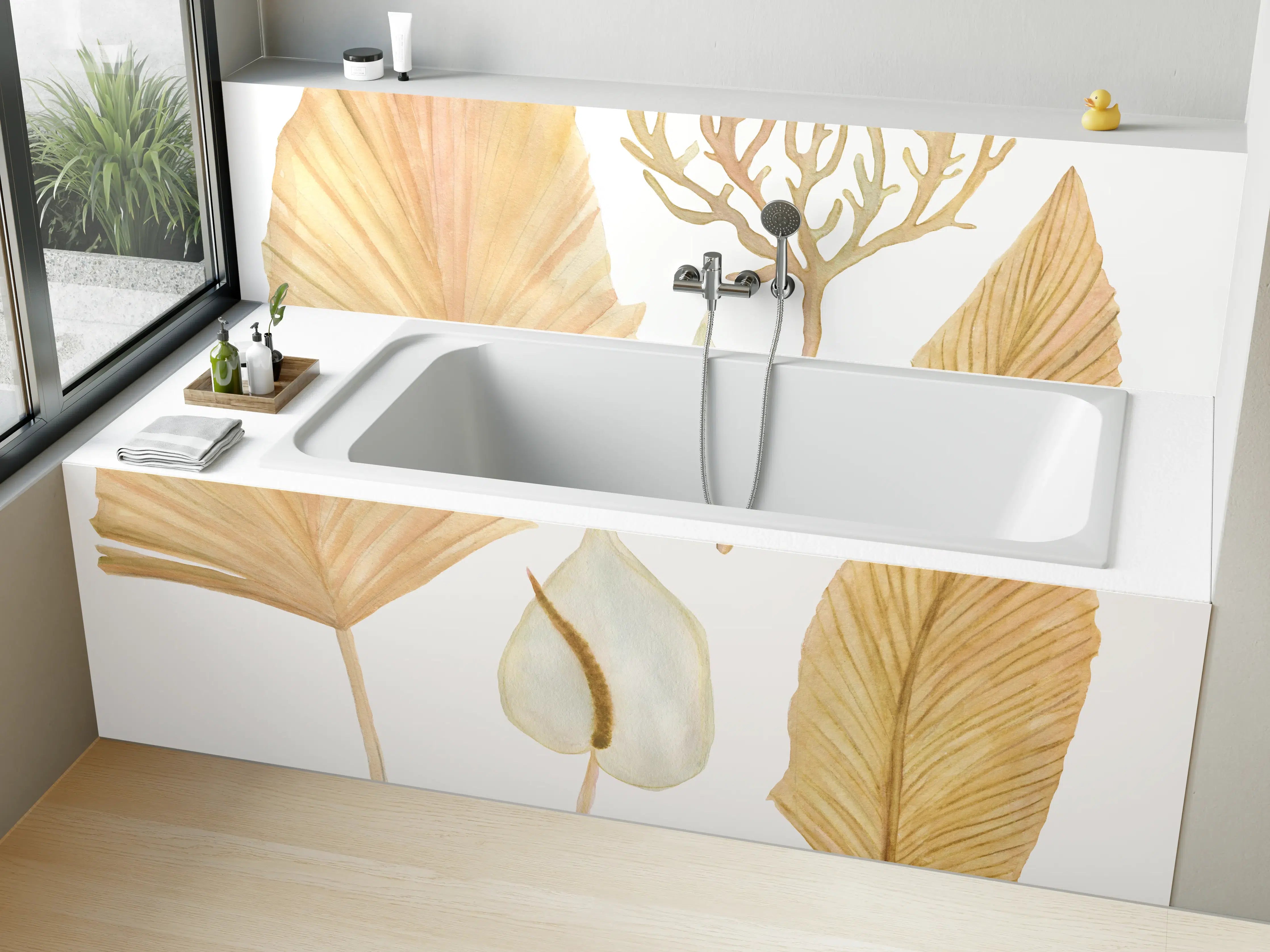 Badewannen-Rückwand - Aquarellmalerei - Verschiedene natürliche Blätter