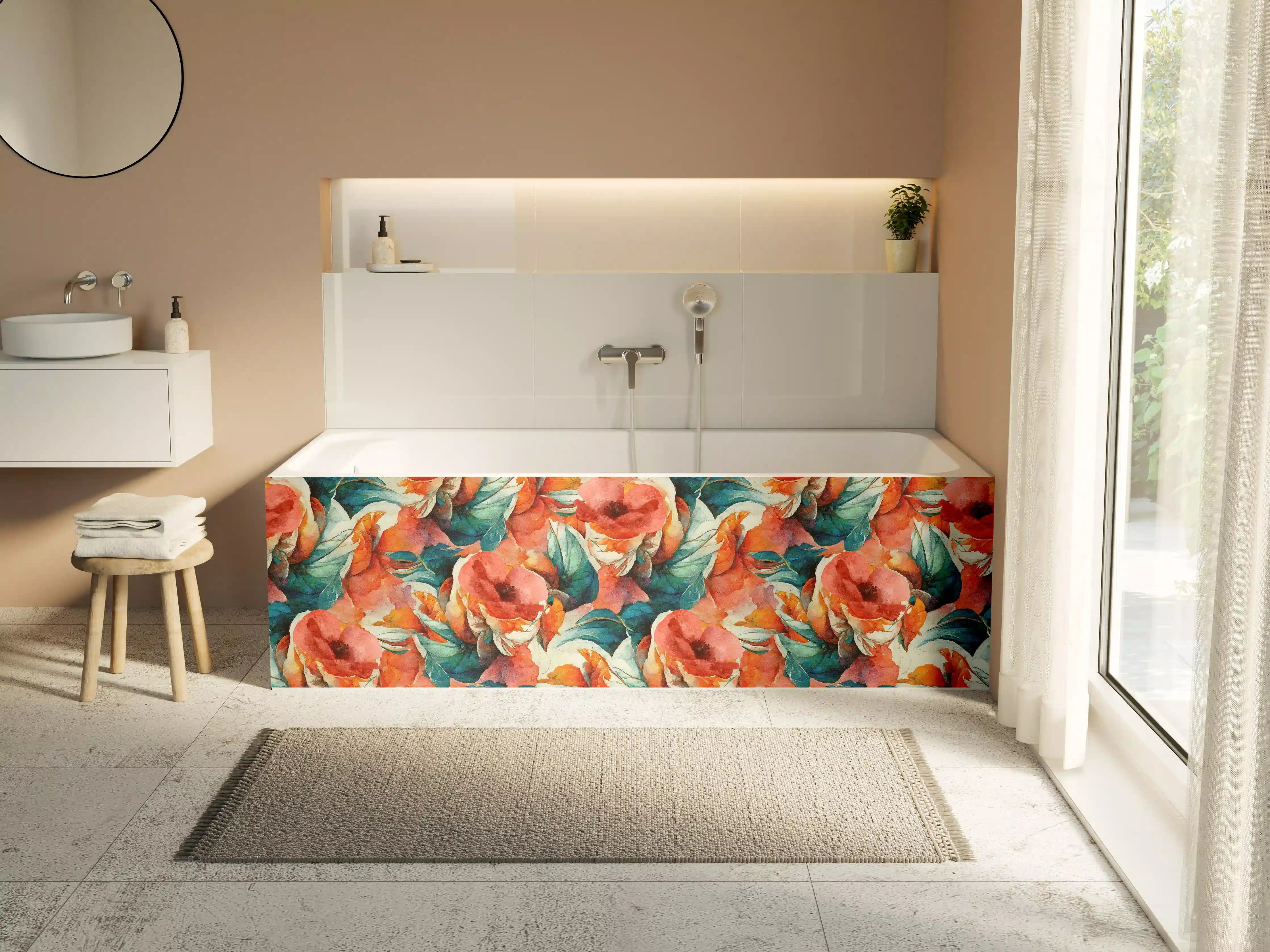 Badewannen-Rückwand - Aquarellpapier - Florales Muster