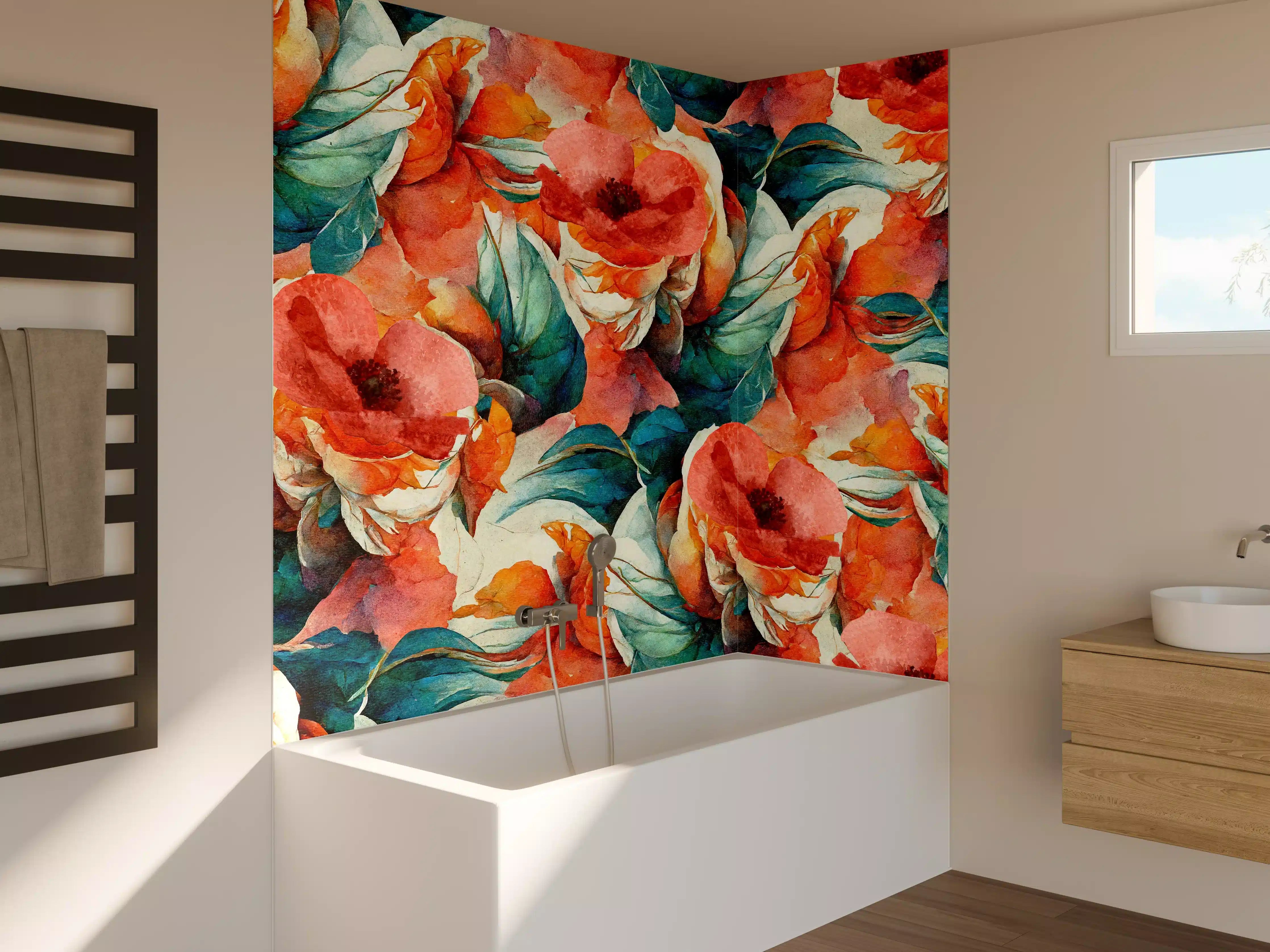 Badewannen-Rückwand - Aquarellpapier - Florales Muster