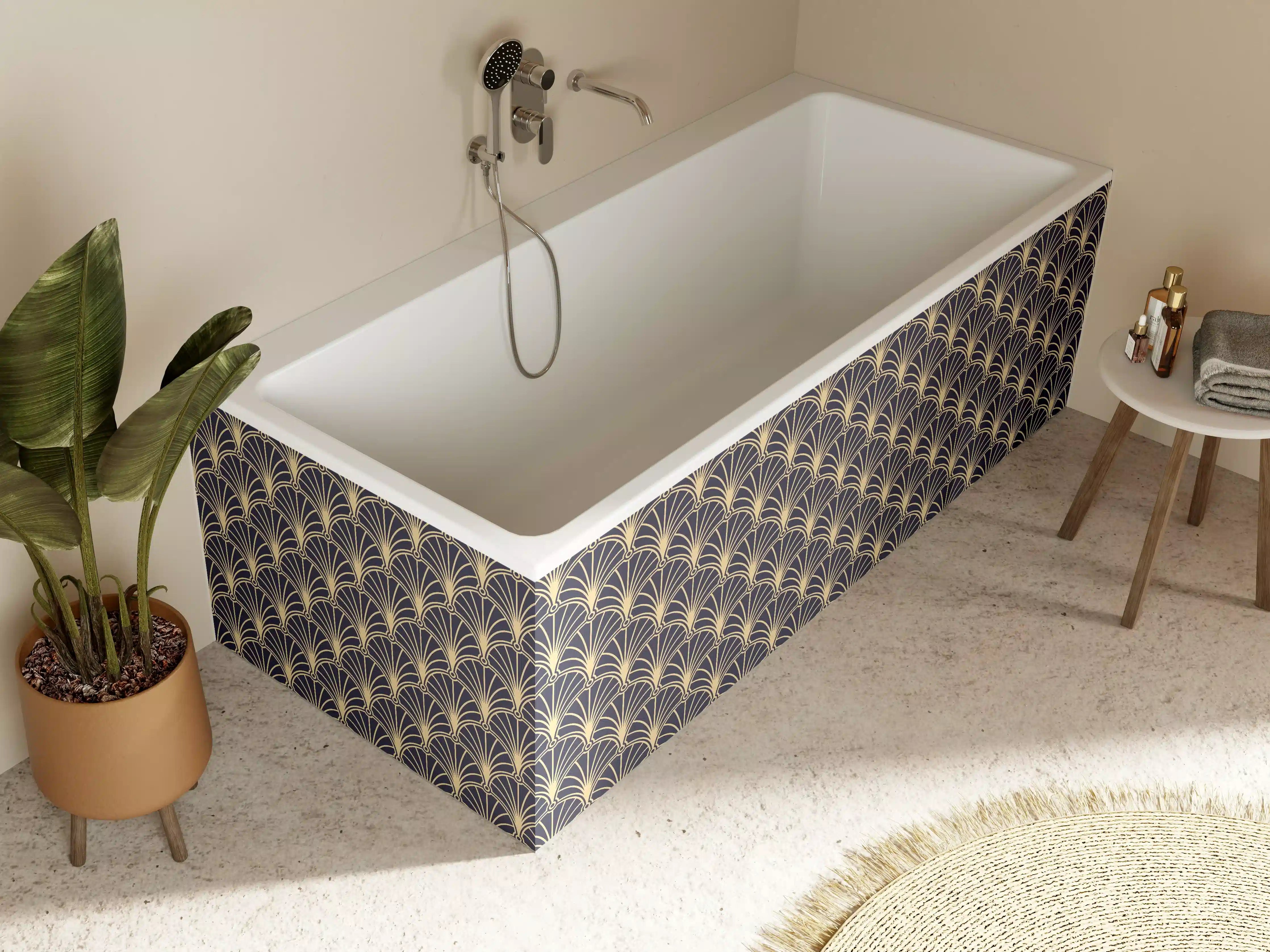 Badewannen-Rückwand - Art Déco-Fächer-Muster Dunkel