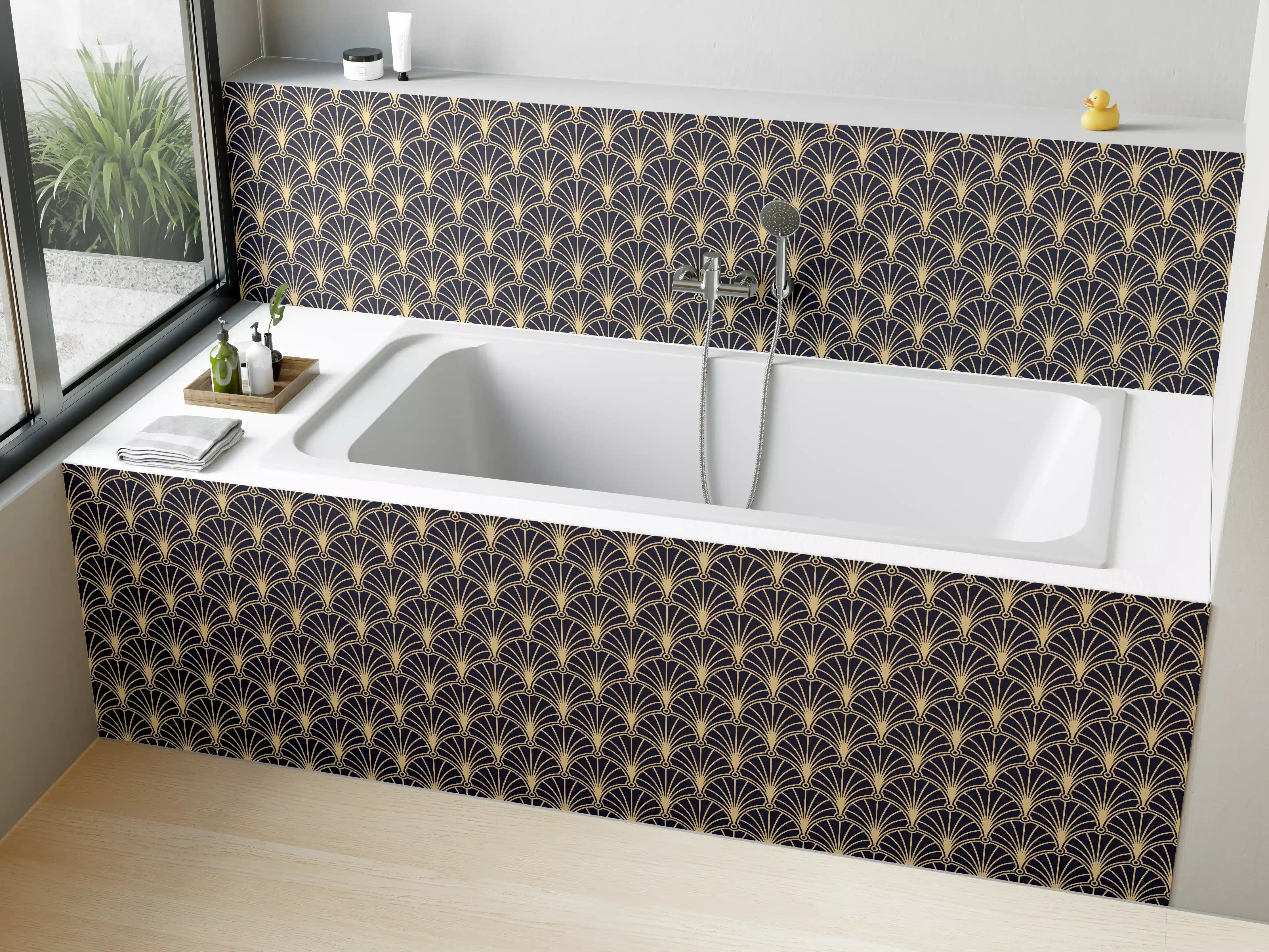 Badewannen-Rückwand - Art Déco-Fächer-Muster Dunkel