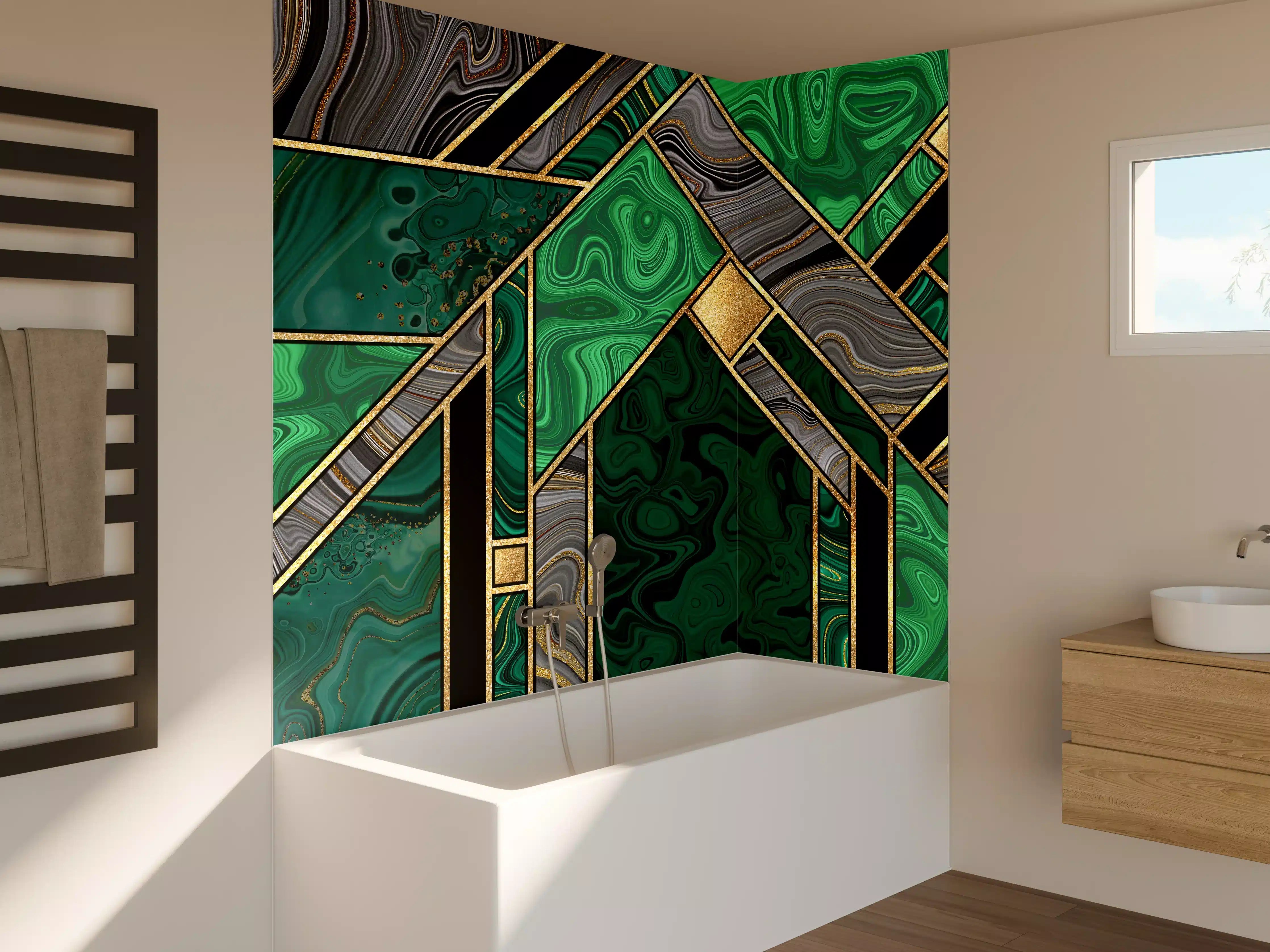 Badewannen-Rückwand - Art Deco Malachit Gold-Mosaik