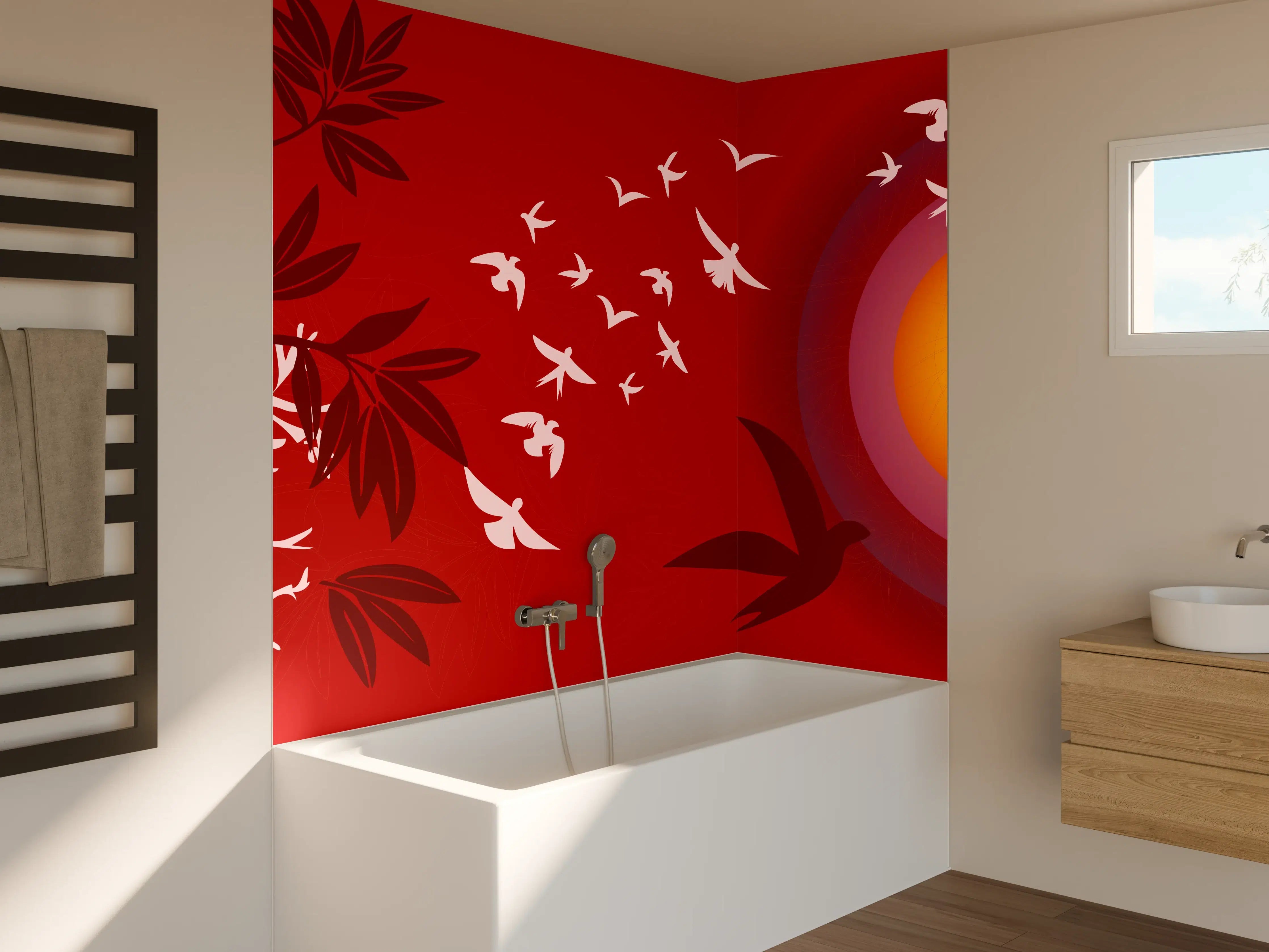 Badewannen-Rückwand - Asiatischer Sonnenuntergang Rot