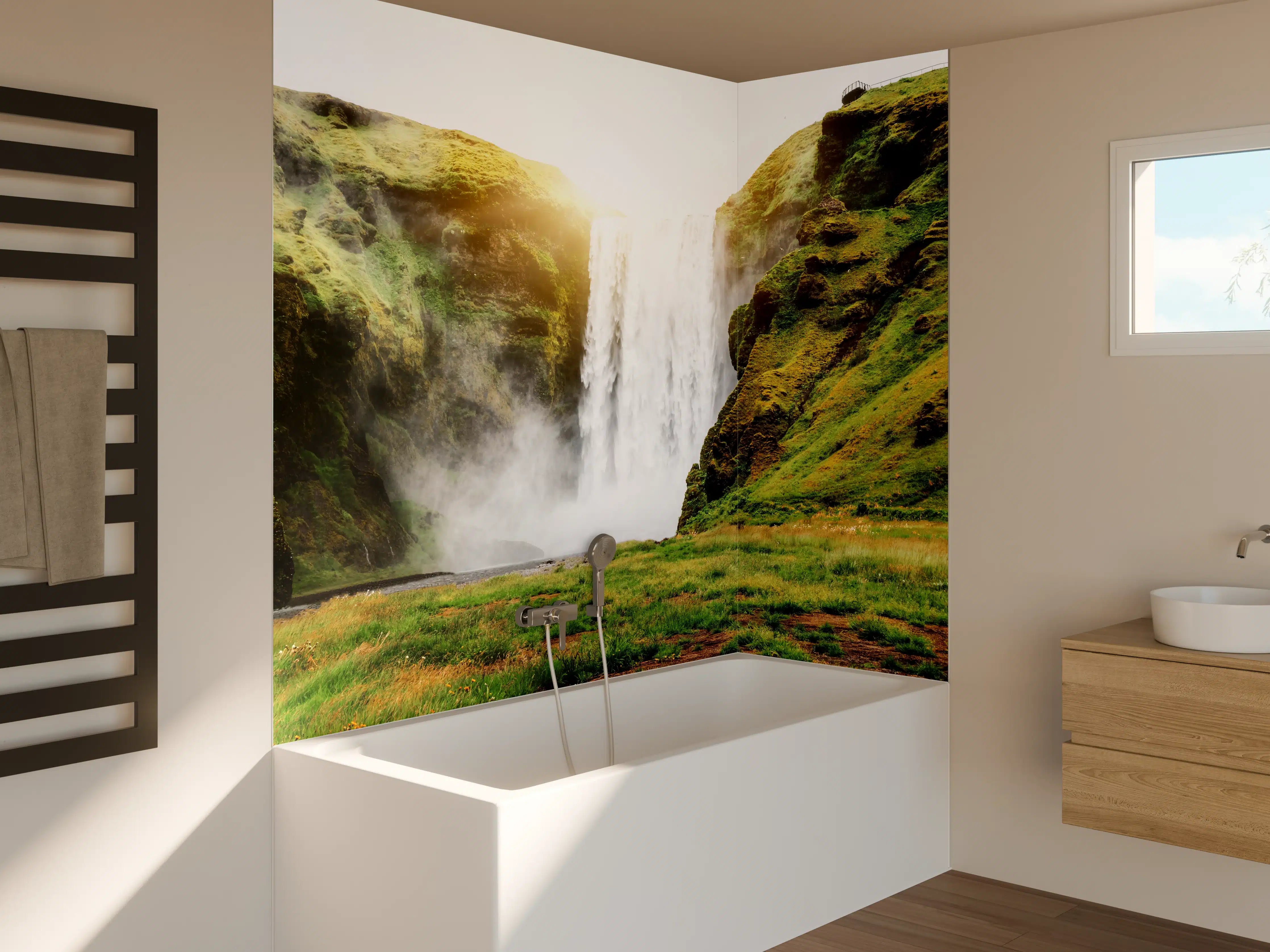 Badewannen-Rückwand - Atemberaubender Wasserfall in Island