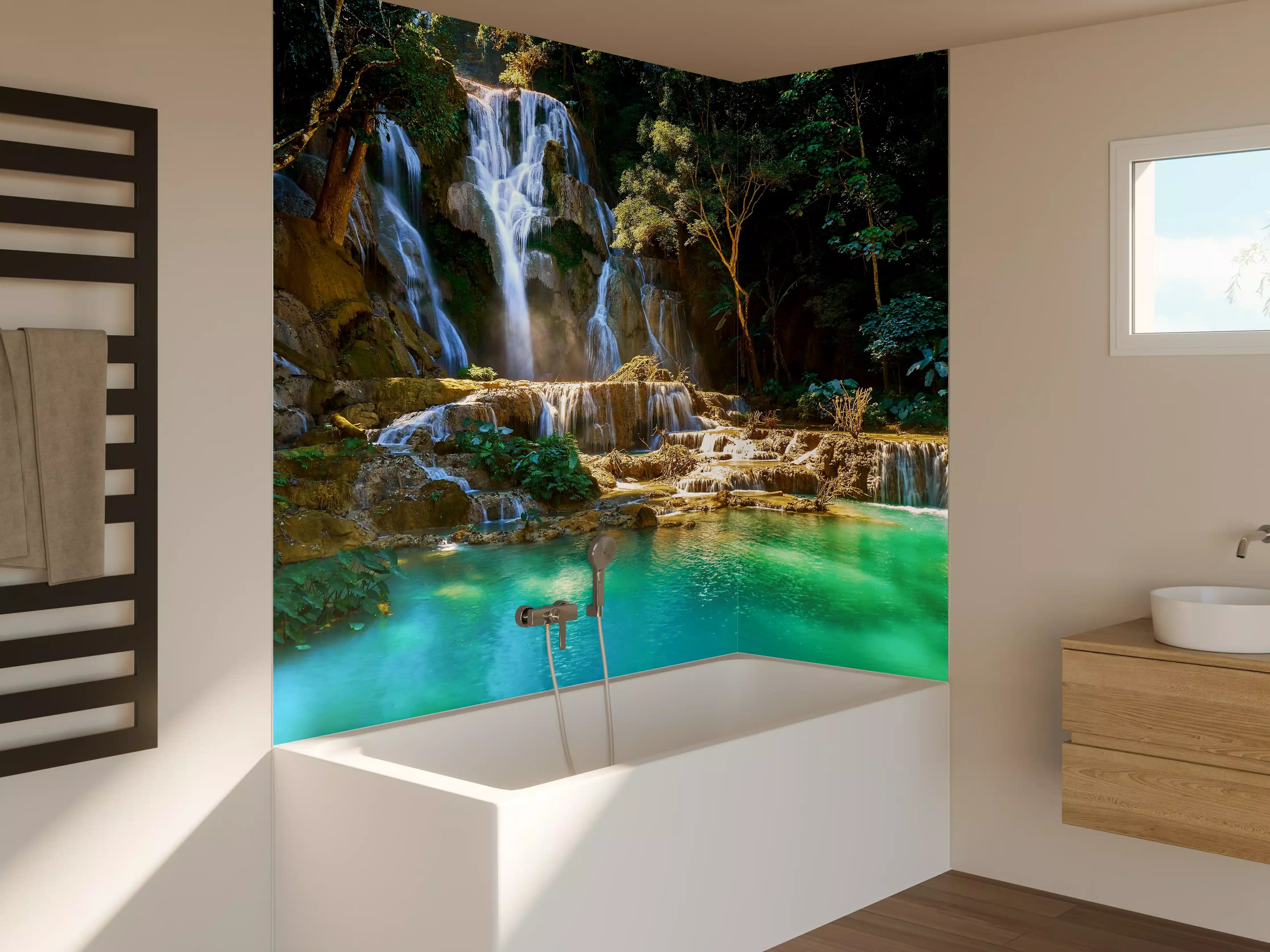 Badewannen-Rückwand - Atemberaubender Wasserfall in Laos