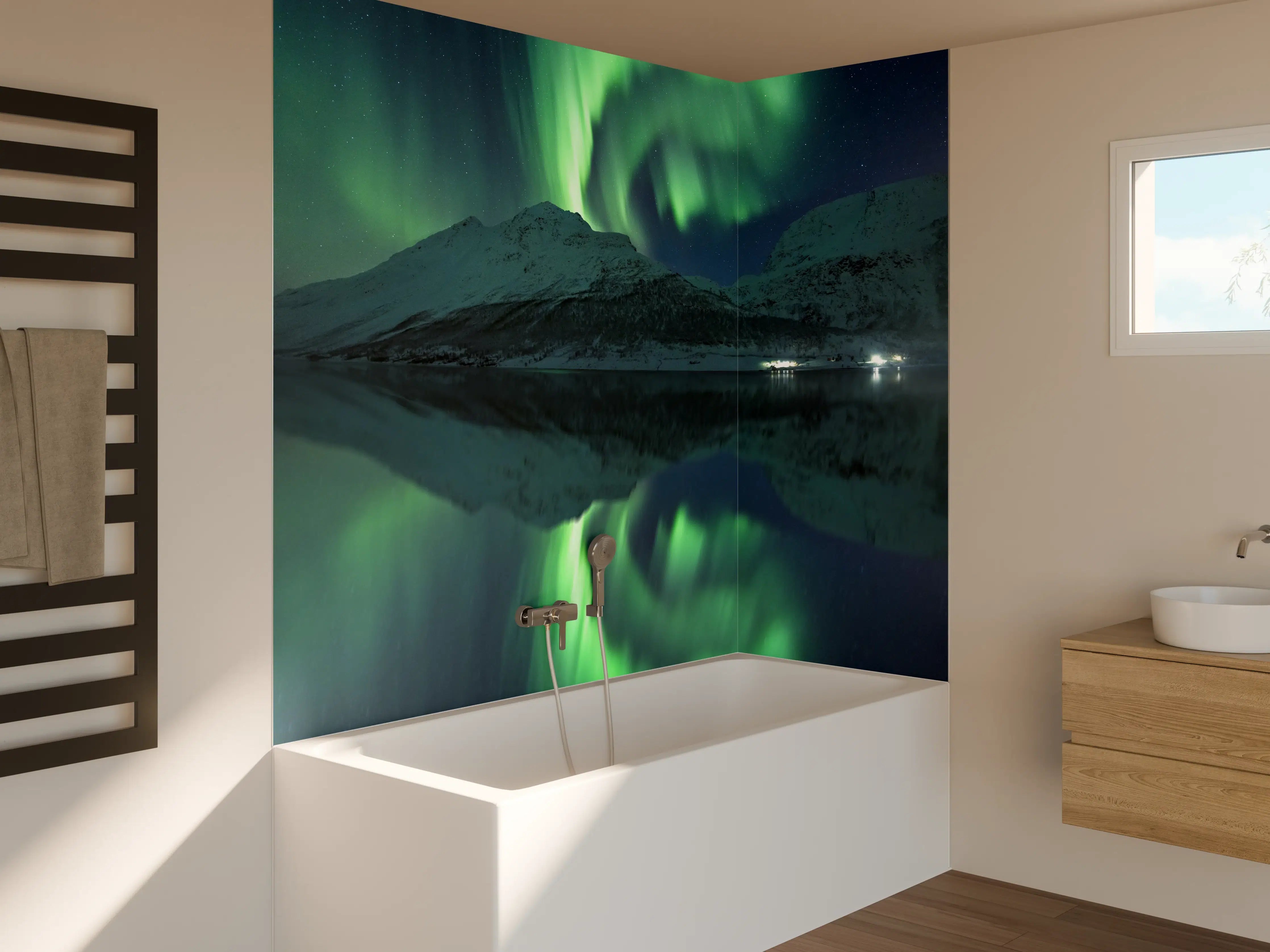 Badewannen-Rückwand - Aurora Borealis Reflexion