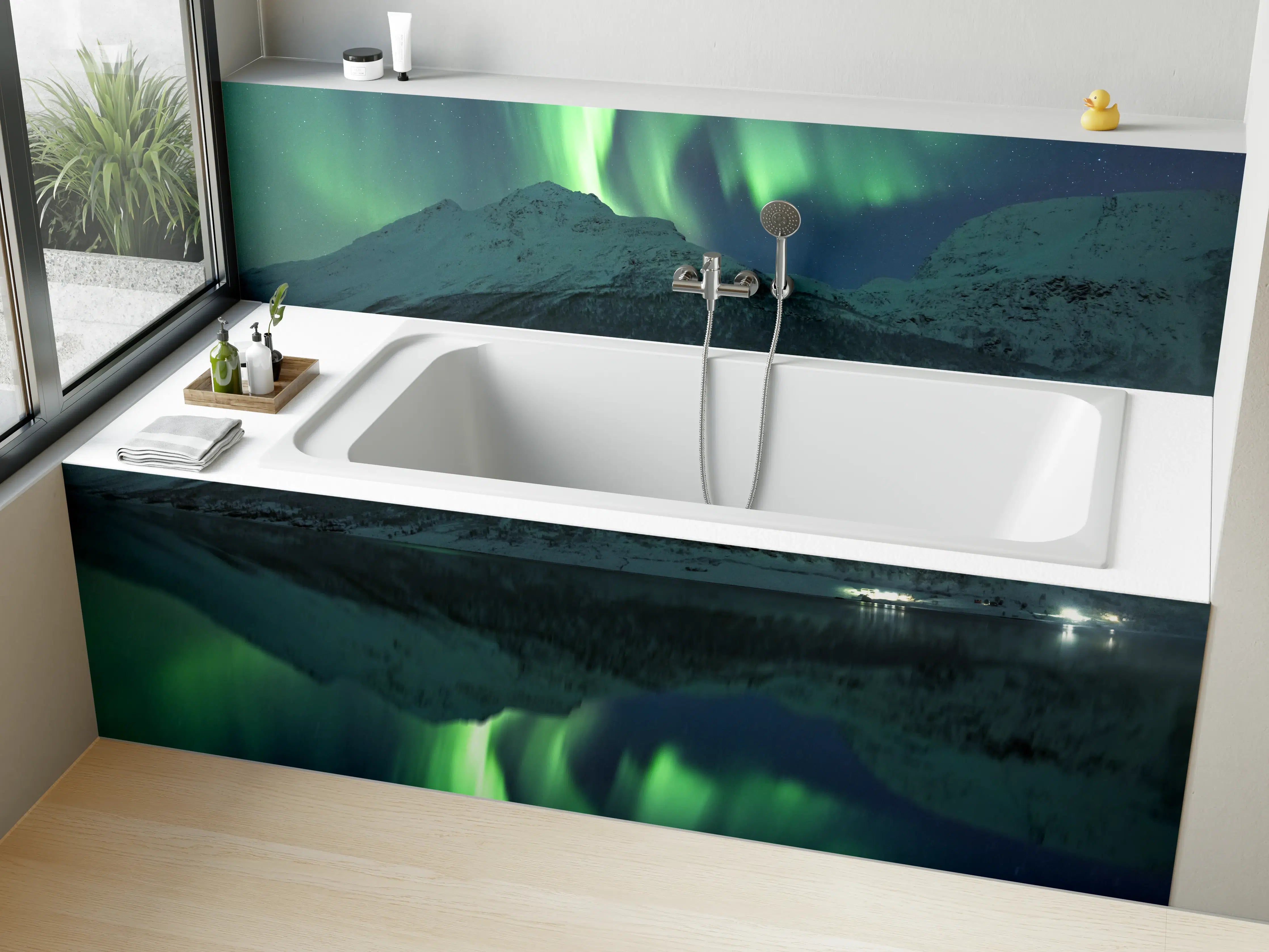 Badewannen-Rückwand - Aurora Borealis Reflexion