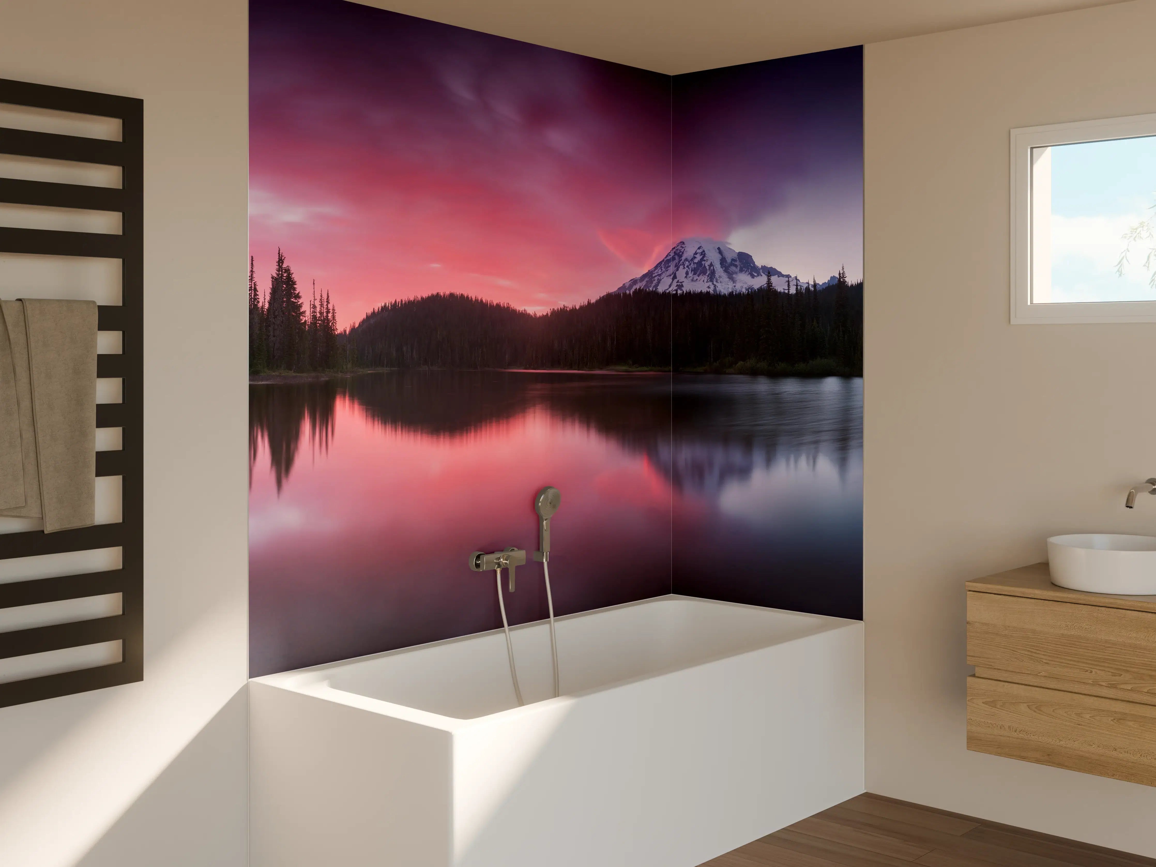 Badewannen-Rückwand - Aussicht auf den Mount Rainier