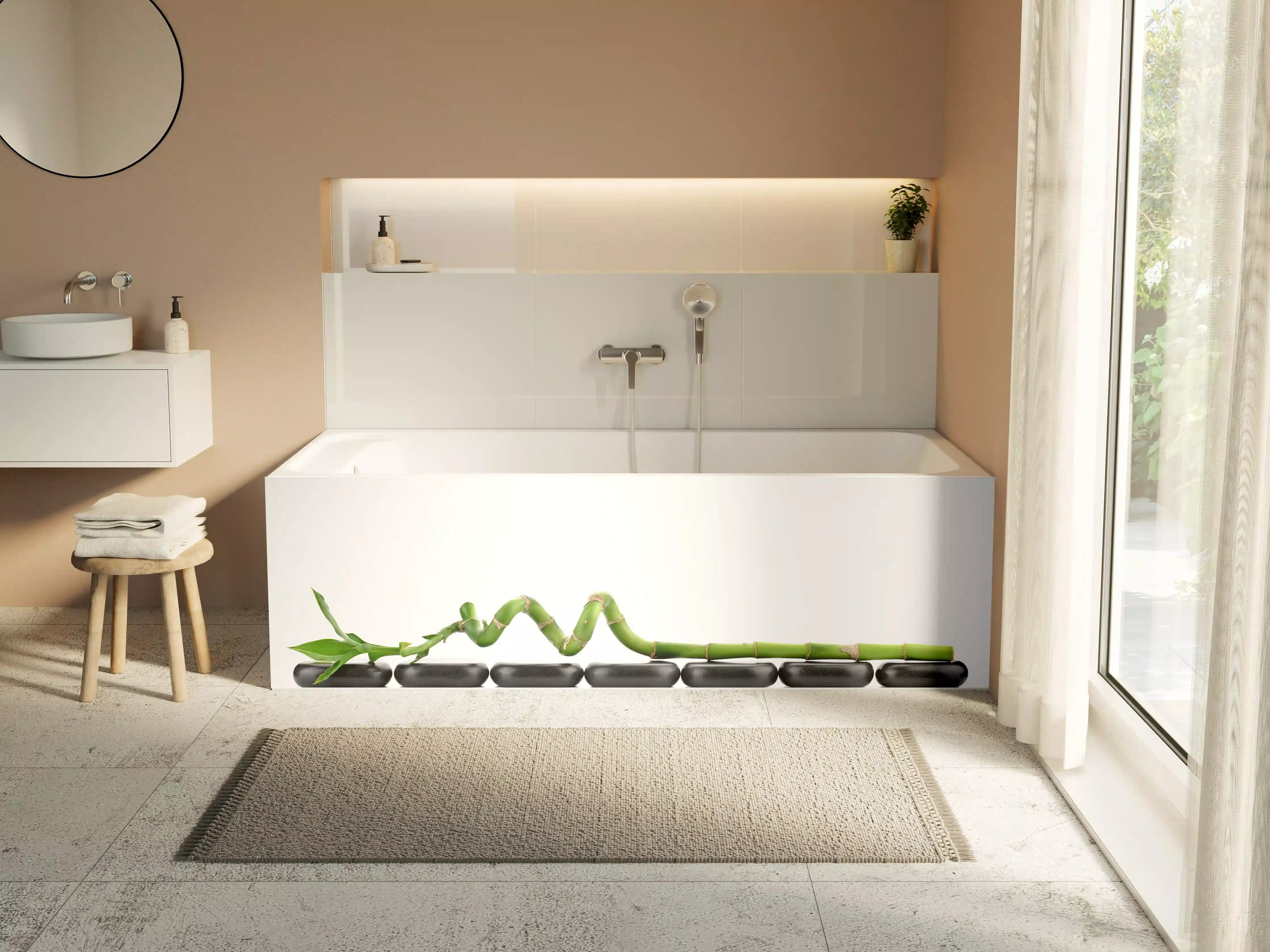 Badewannen-Rückwand - Bambus auf Basaltsteinen