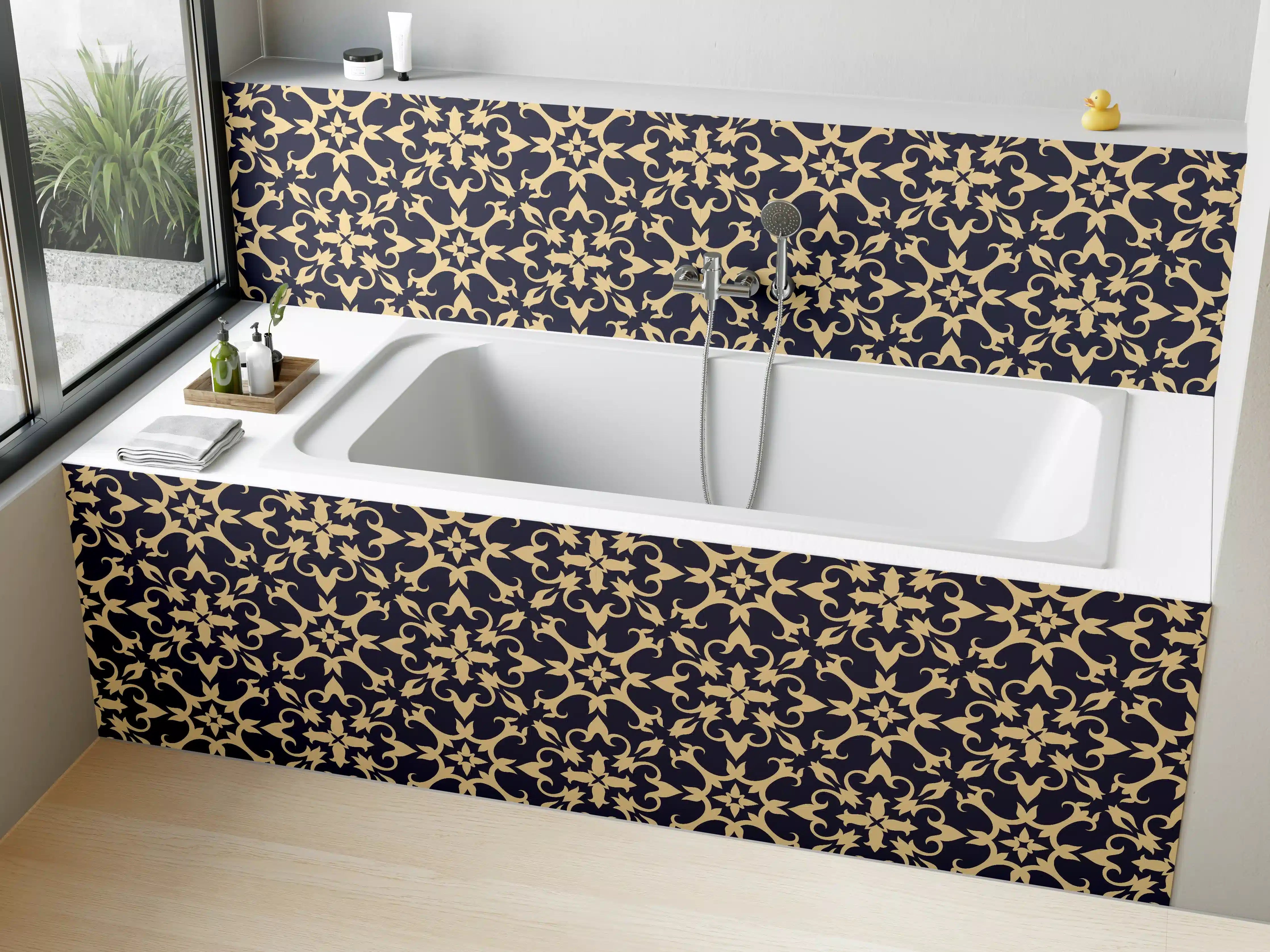 Badewannen-Rückwand - Barockes Blau-Gold Muster