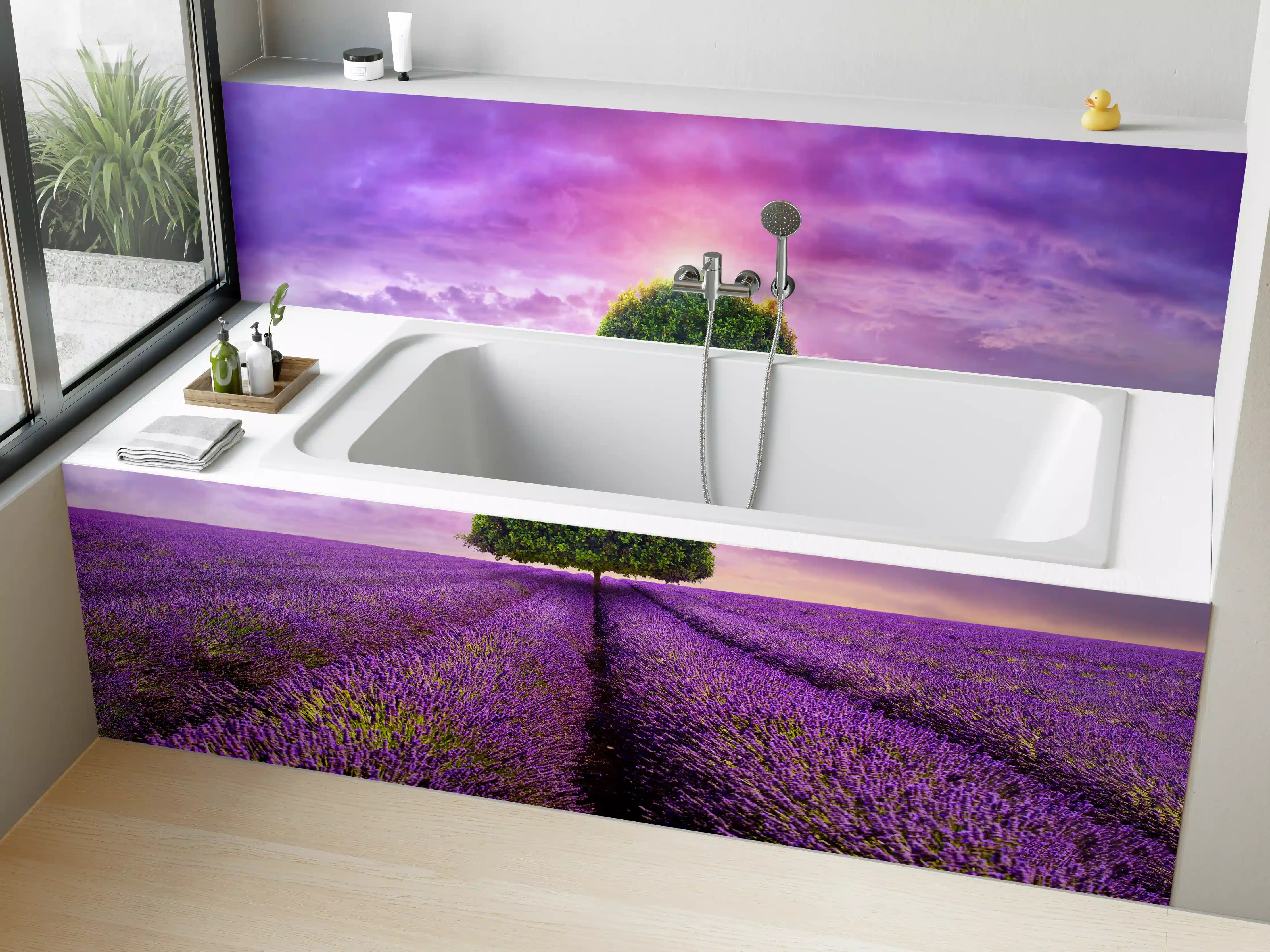 Badewannen-Rückwand - Baum im schönen lavendel Feld