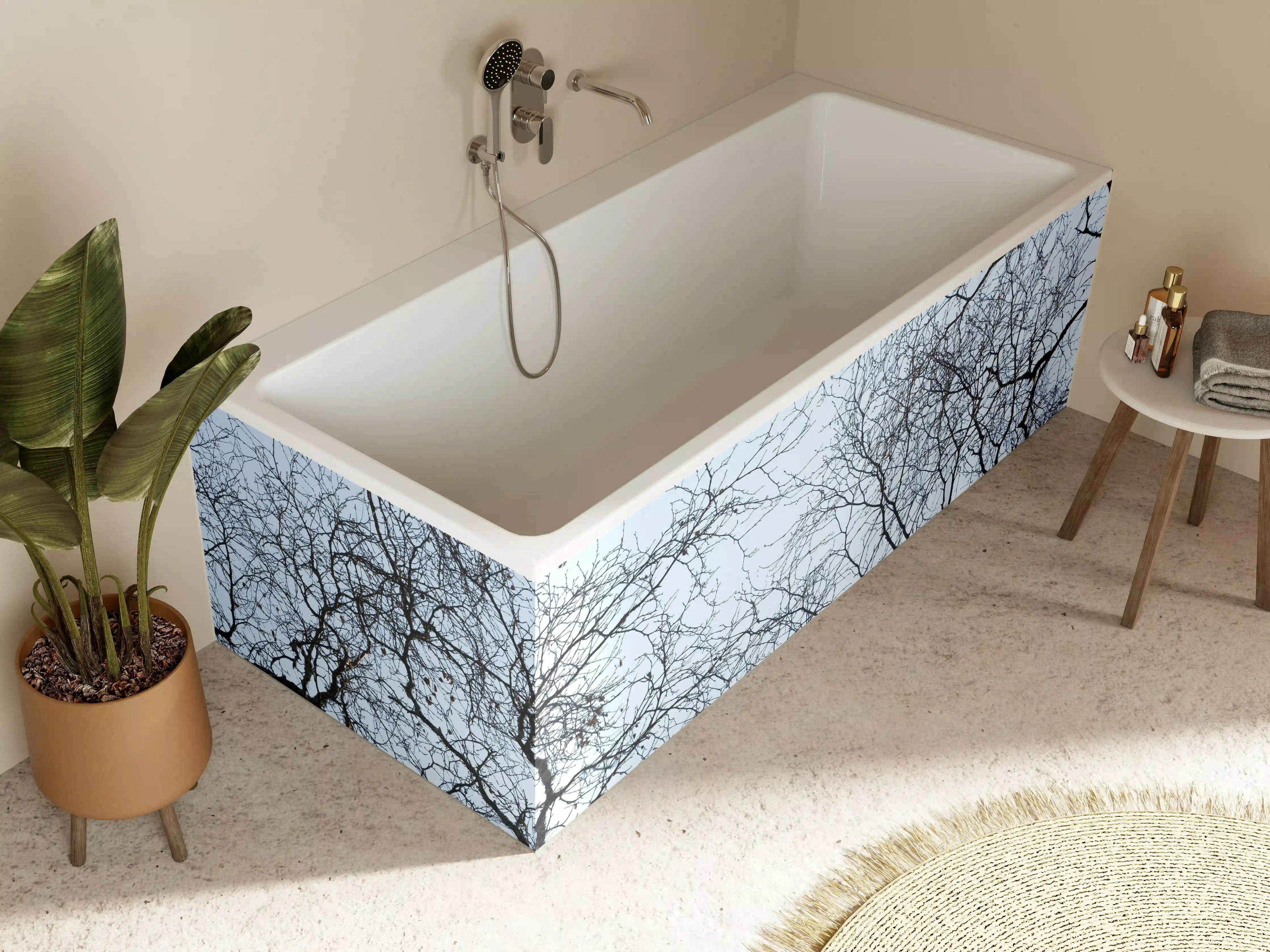 Badewannen-Rückwand - Baumkronen-Konturen Himmelblau