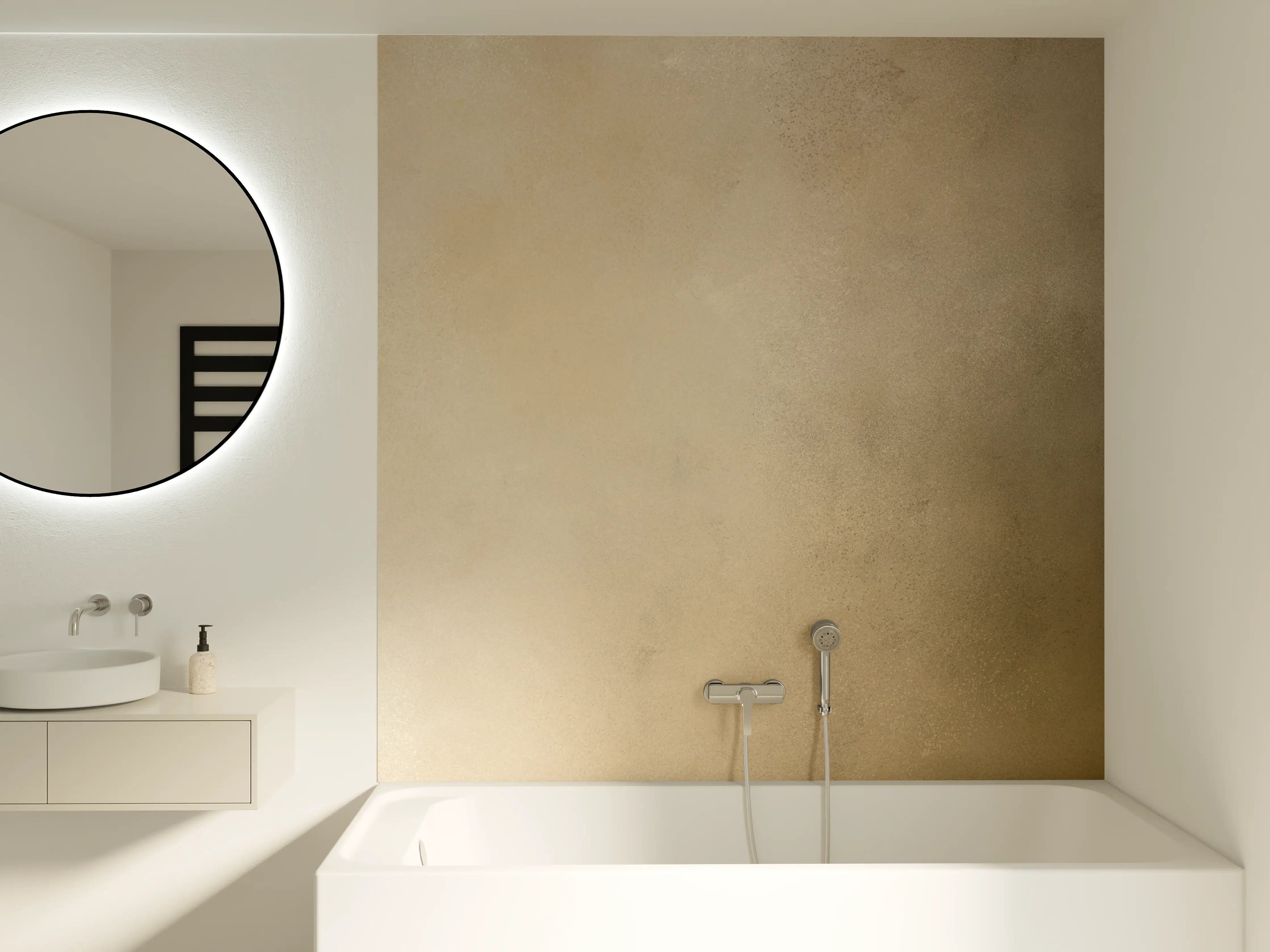 Badewannen-Rückwand - Beige- und Grautöne mit dunklen Akzenten