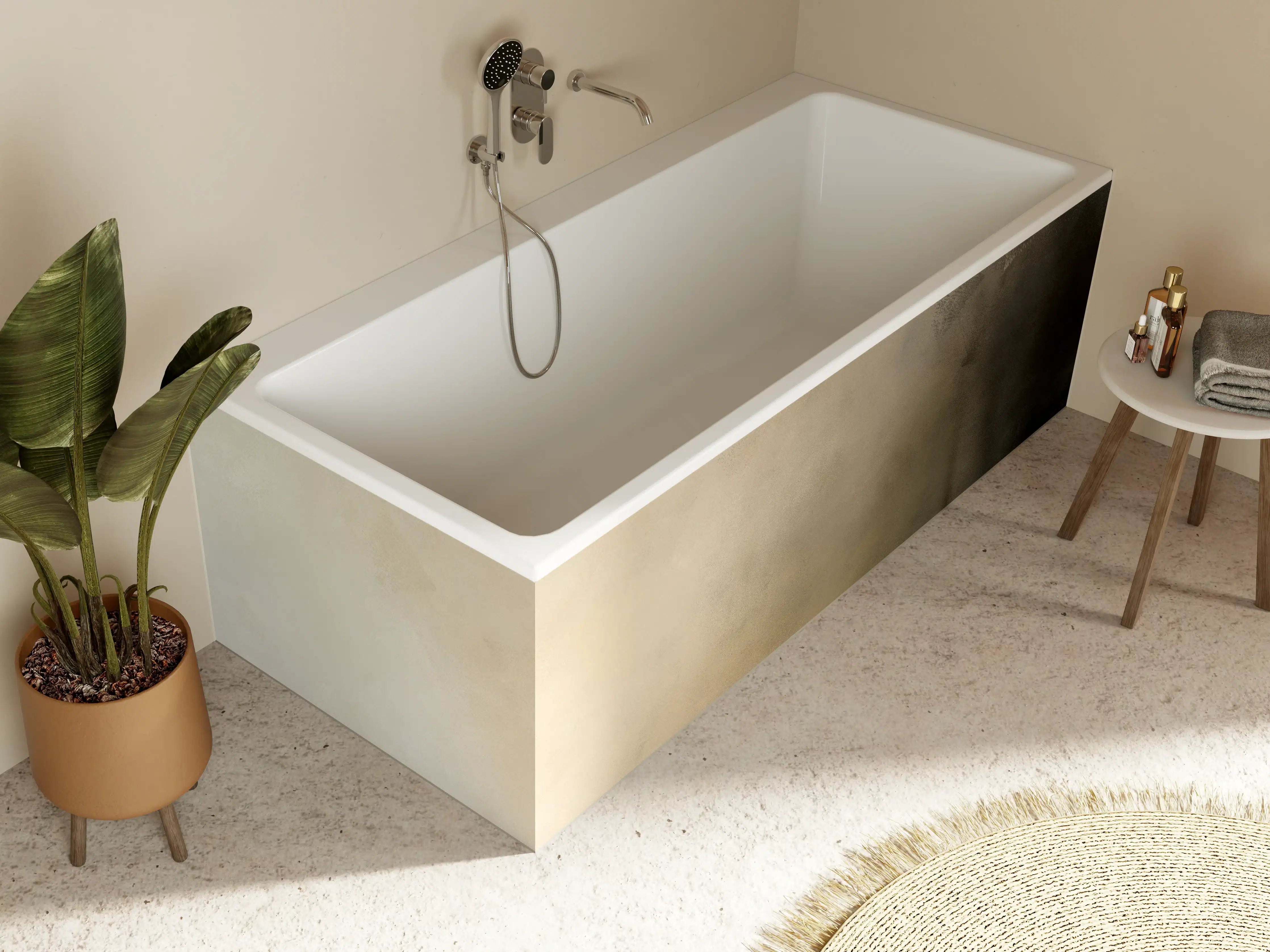 Badewannen-Rückwand - Beige- und Grautöne mit dunklen Akzenten