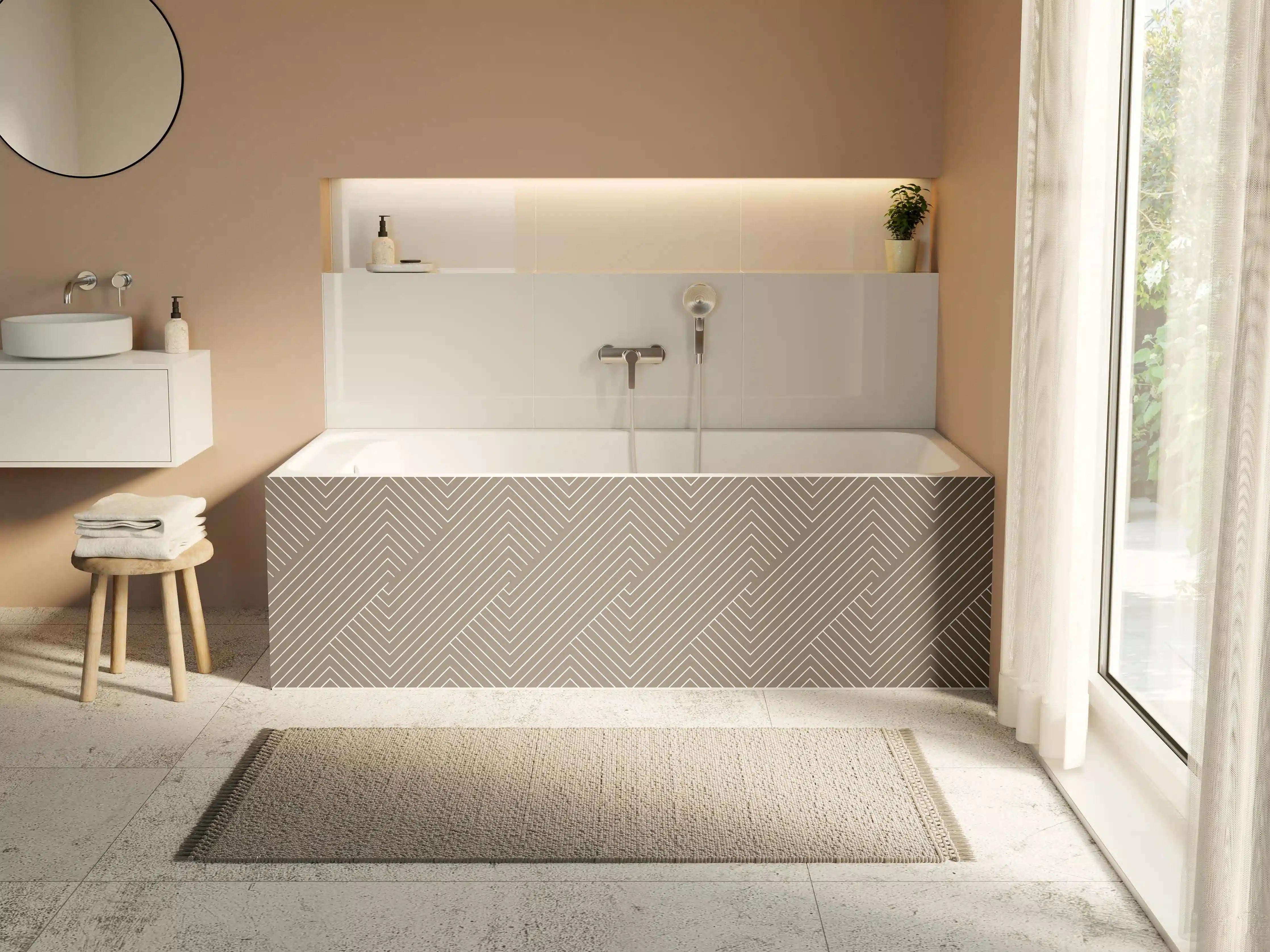 Badewannen-Rückwand - Beige- und Weiß-graue geometrische Linie-Design