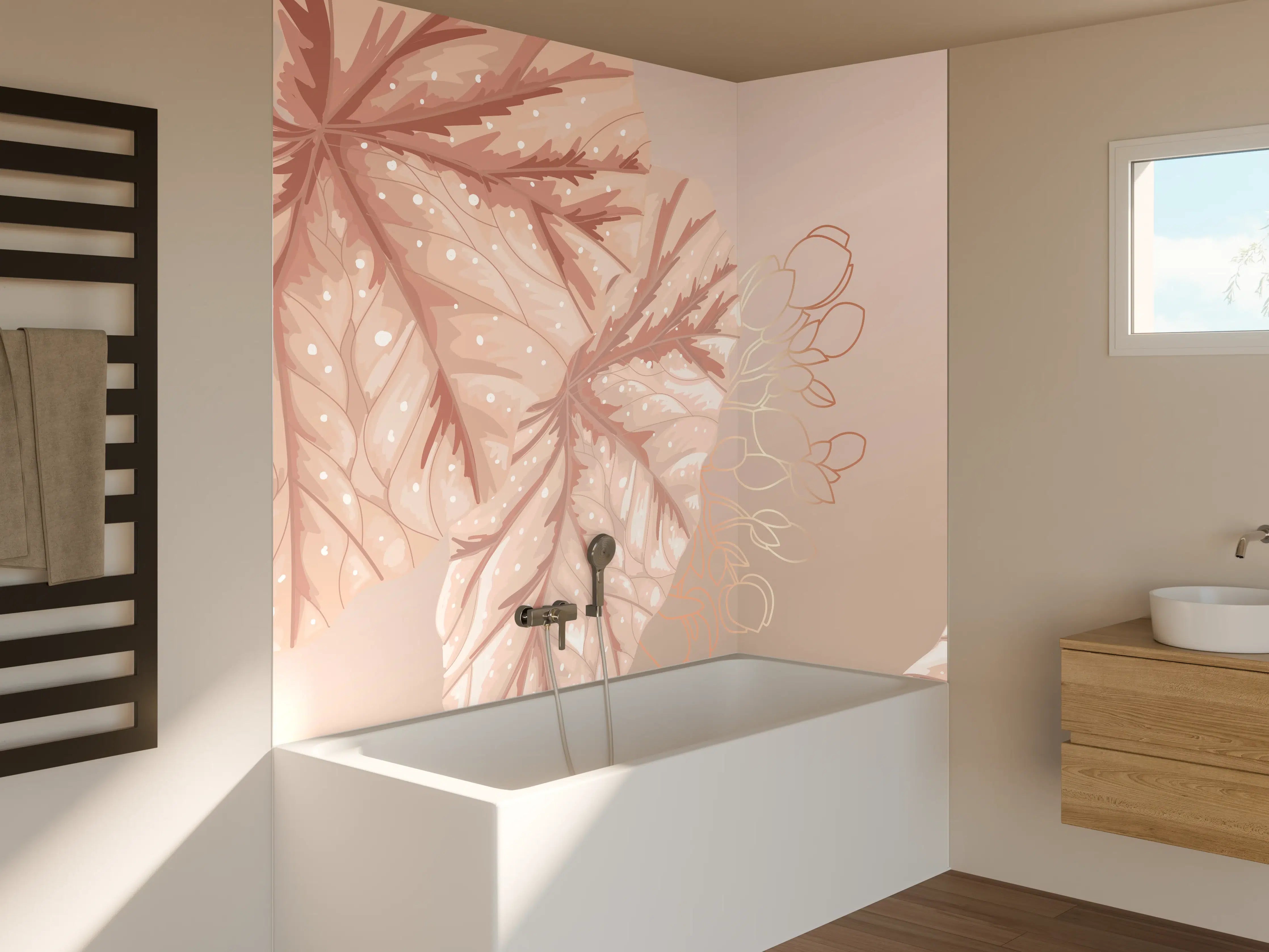 Badewannen-Rückwand - Beige Blätter Illustration